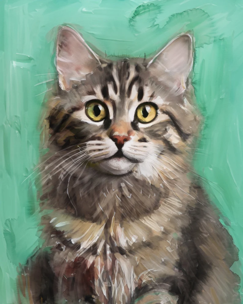 Custom Cat Portrait with Solid Color Background - MyPetMade - $65.99