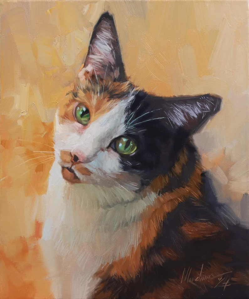 Custom Cat Portrait with Solid Color Background - MyPetMade - $65.99