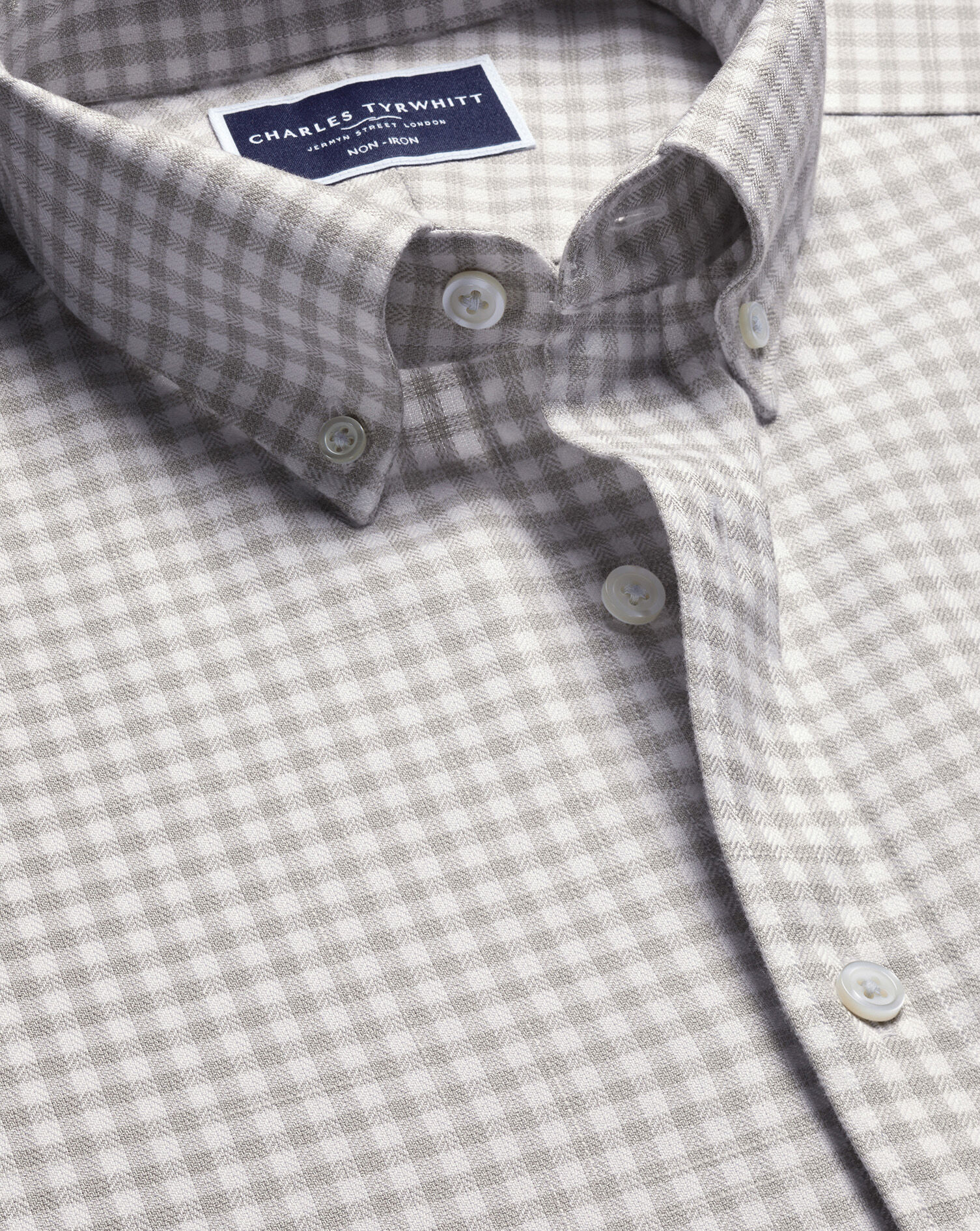 Non-Iron Twill Gingham Shirt - Silver Gray