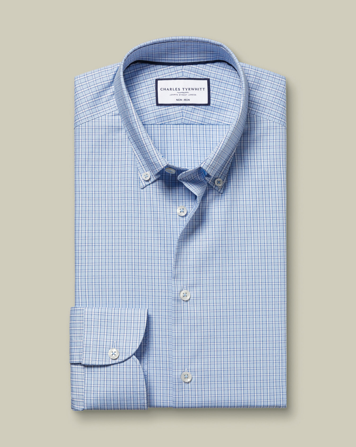 Button-Down Non-Iron Oxford Check Shirt - Sky Blue