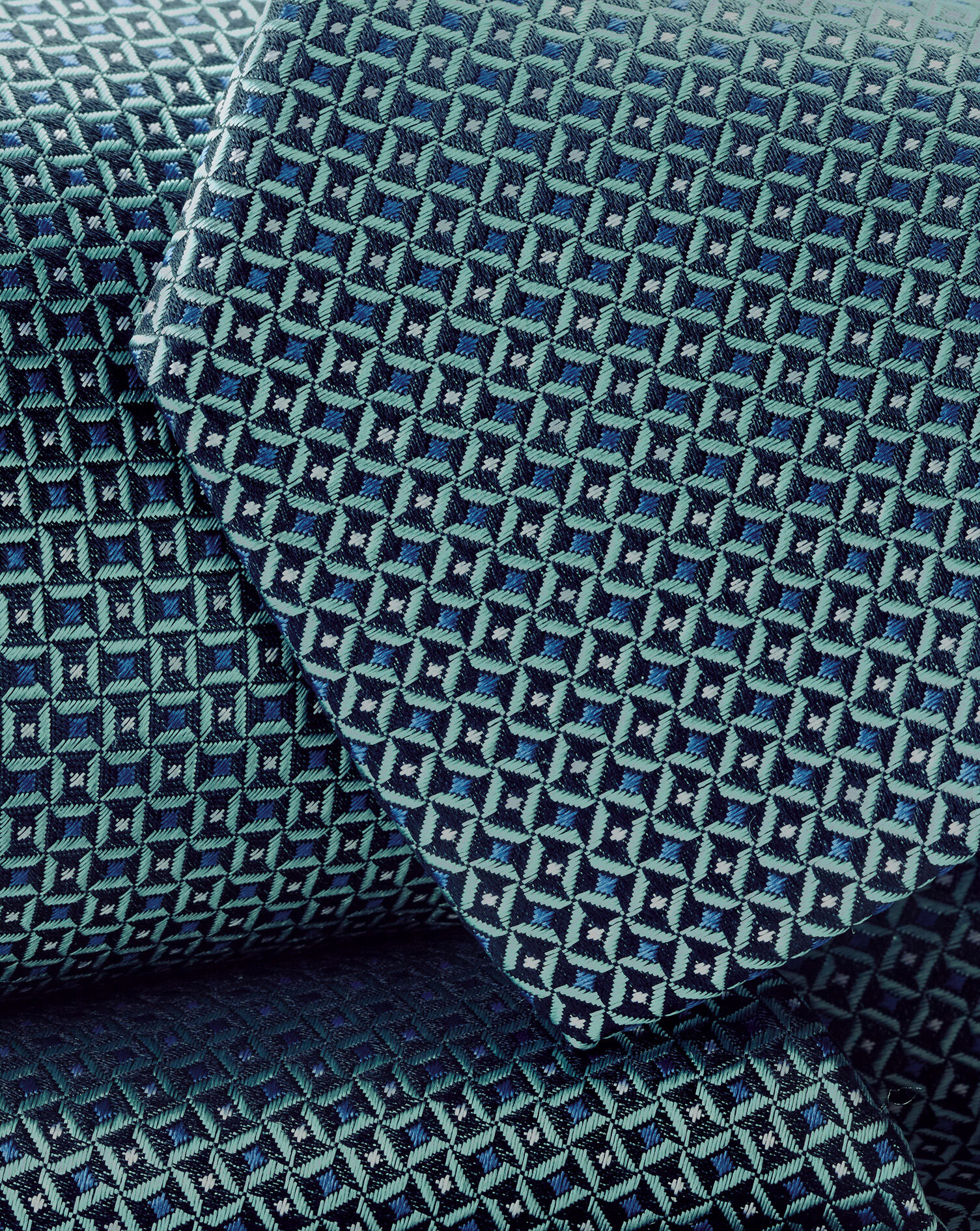 Silk Semi-Plain Tie - Navy & Spearmint