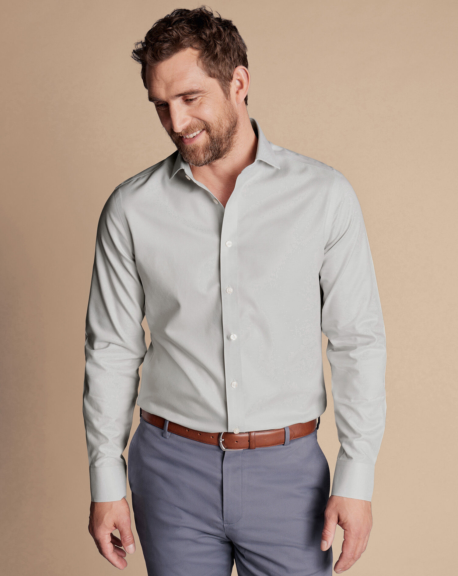 Spread Collar Non-Iron Twill Shirt - Silver Grey