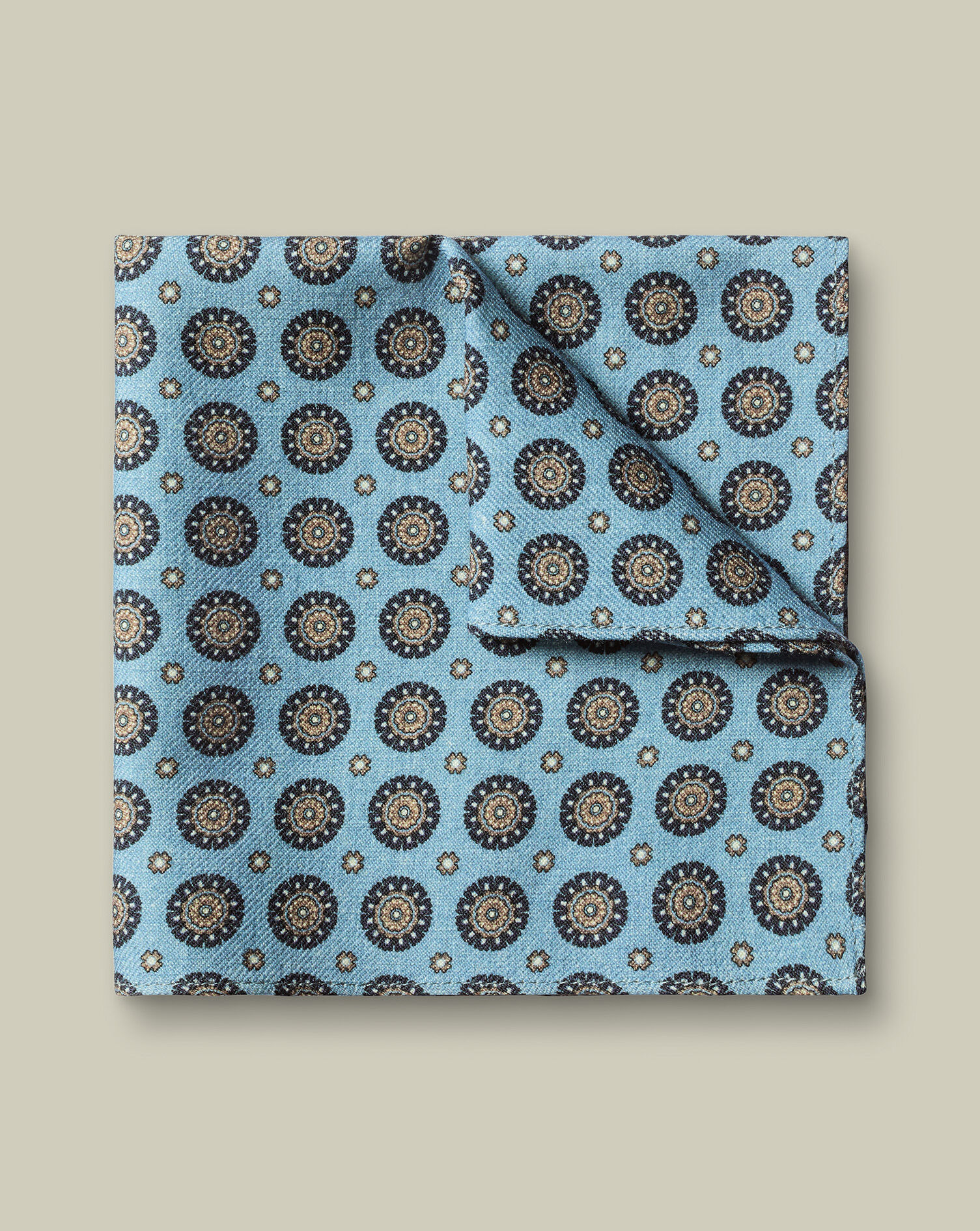 Wool Medallion Print Pocket Square - Light Blue