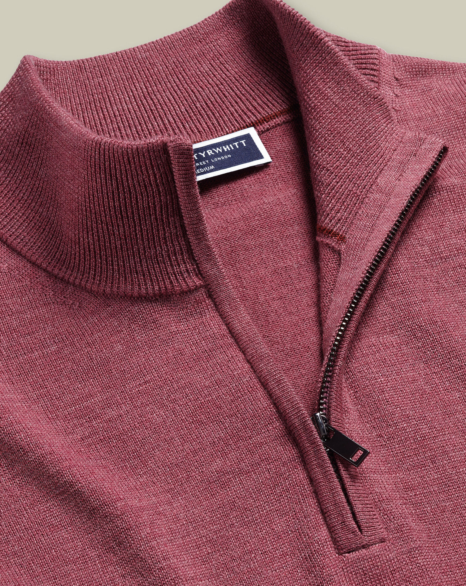 Pure Merino Quarter Zip Sweater - Dark Pink