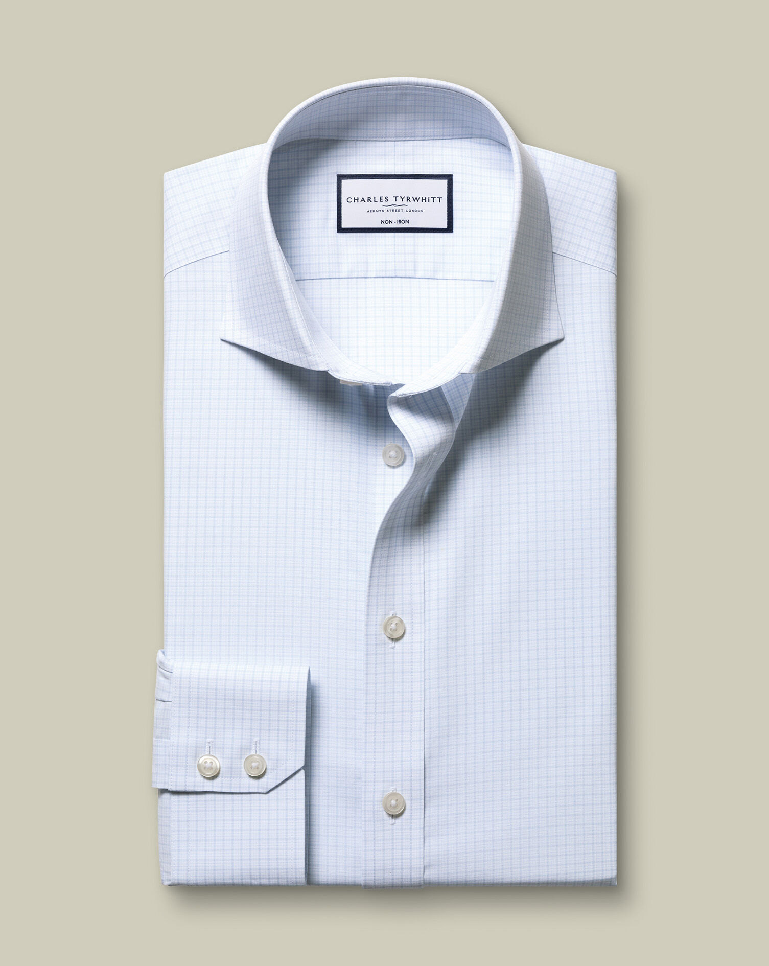 Non-Iron Poplin Check Shirt - Ice Blue