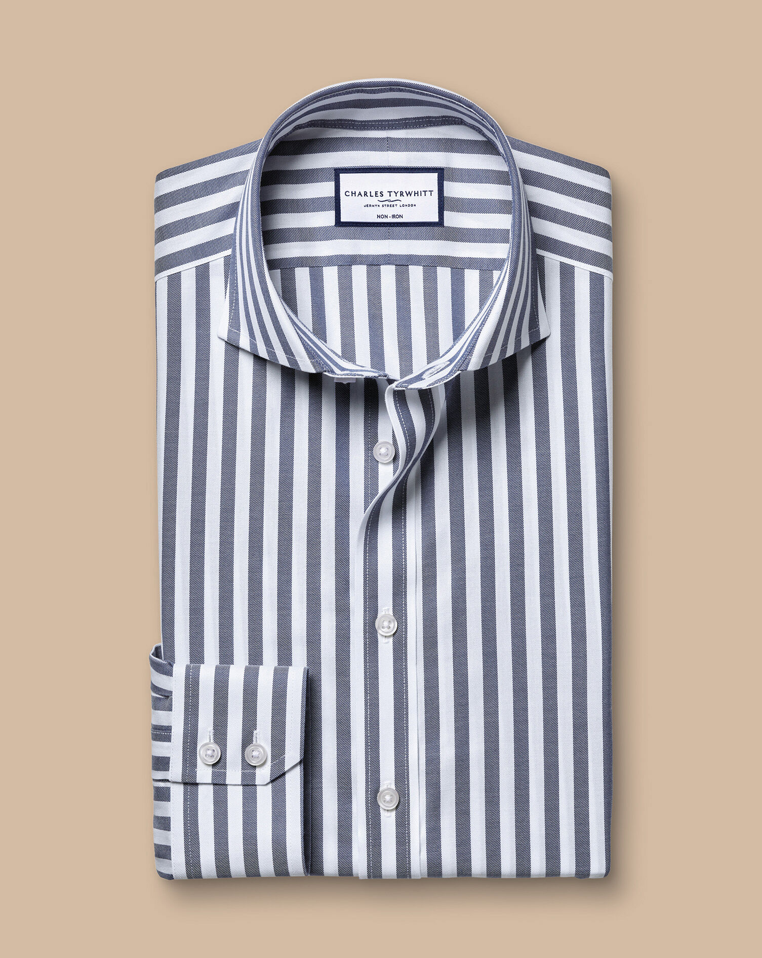 Spread Collar Non-Iron Twill Wide Stripe Shirt - Royal Blue