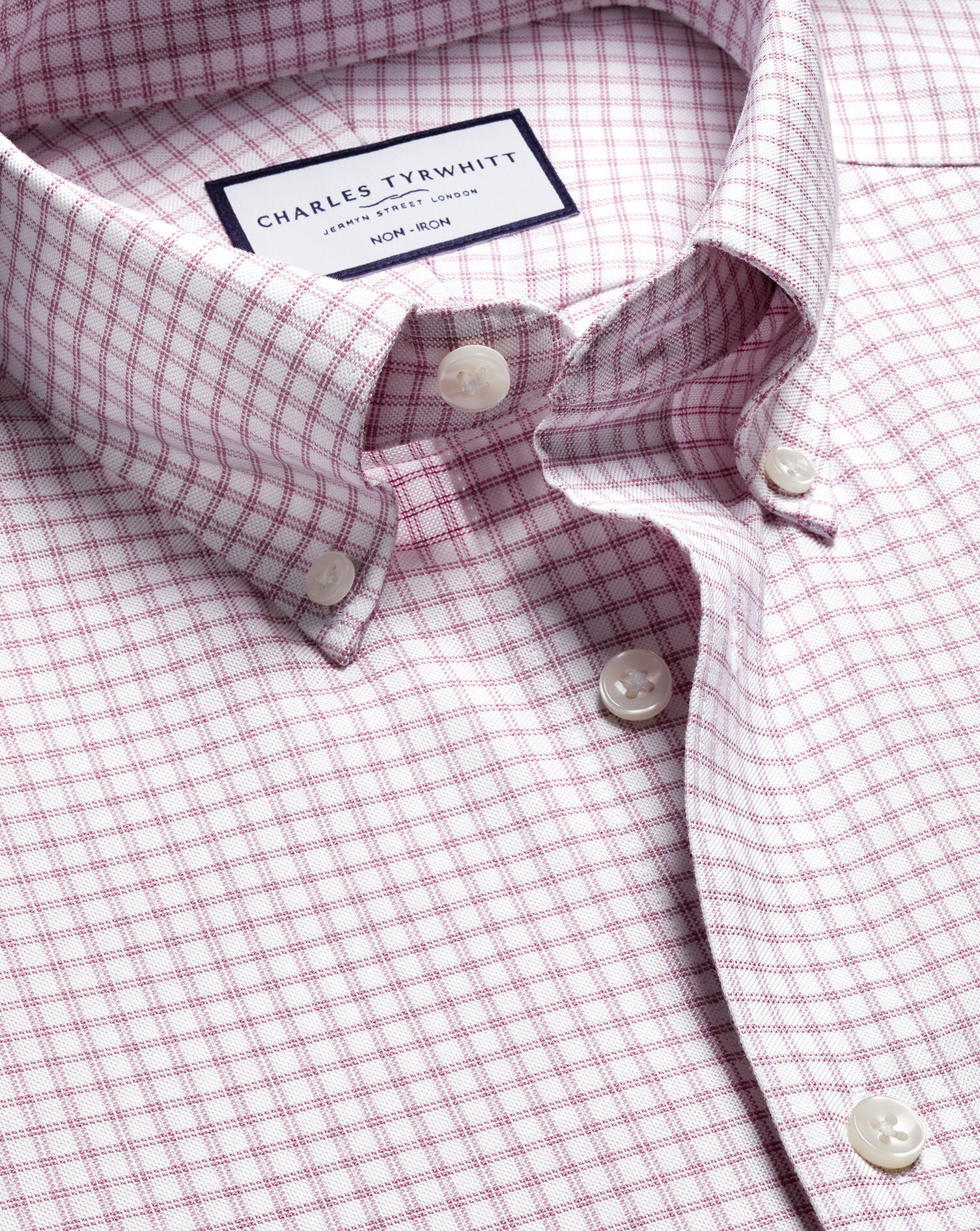 Non-Iron Stretch Oxford Check Shirt - Dark Pink