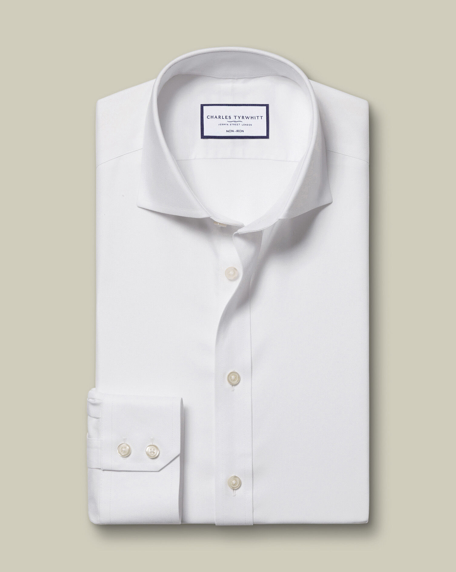 Spread Collar Non-Iron Twill Shirt - White