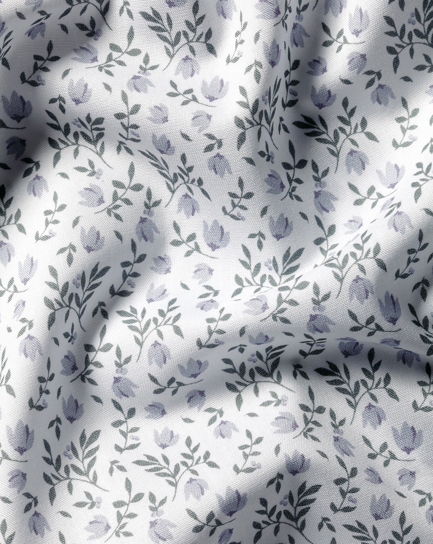 Semi-Spread Collar Non-Iron Stretch Floral Print Shirt - White