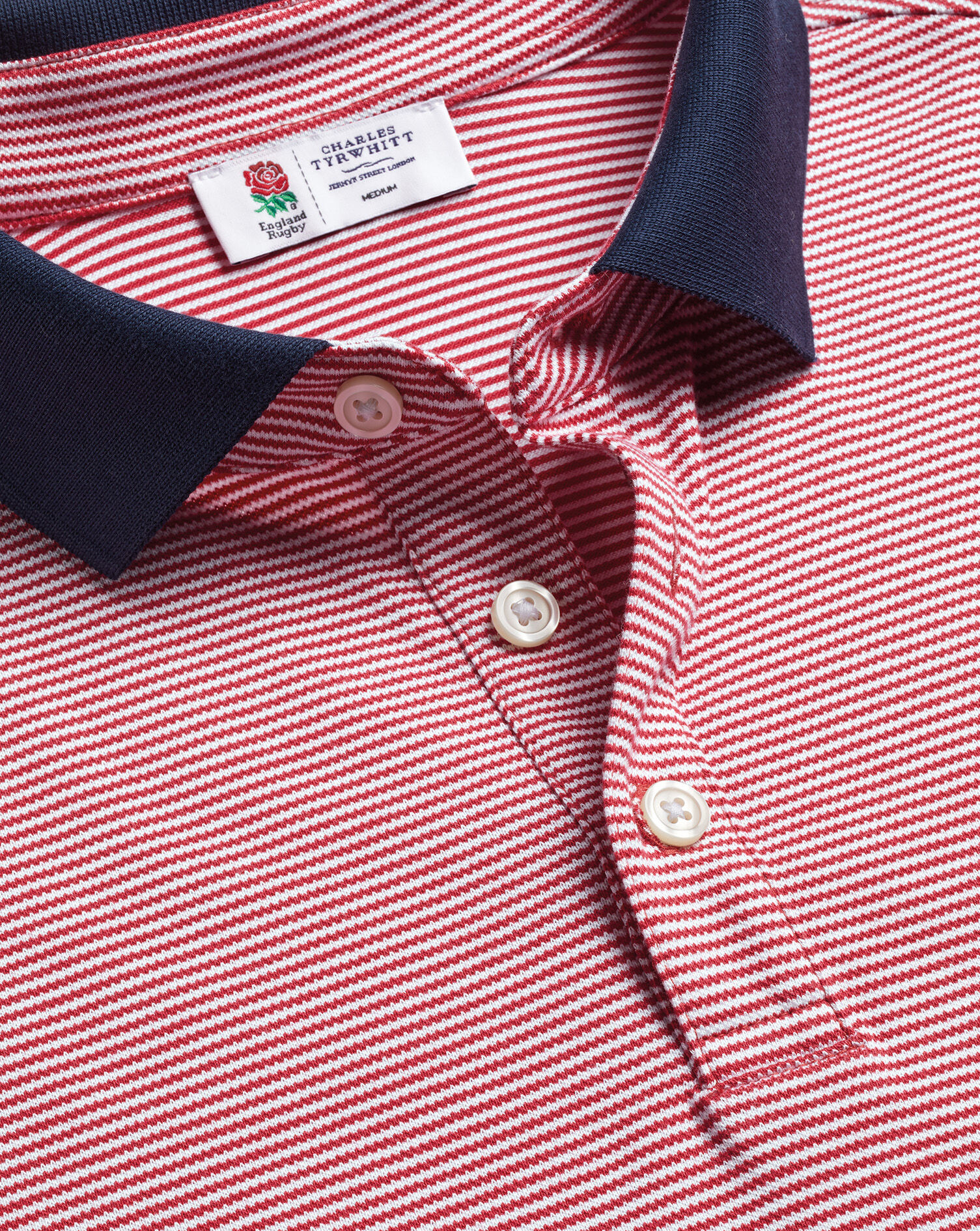 England Rugby Stripe Pique Polo - Red & White