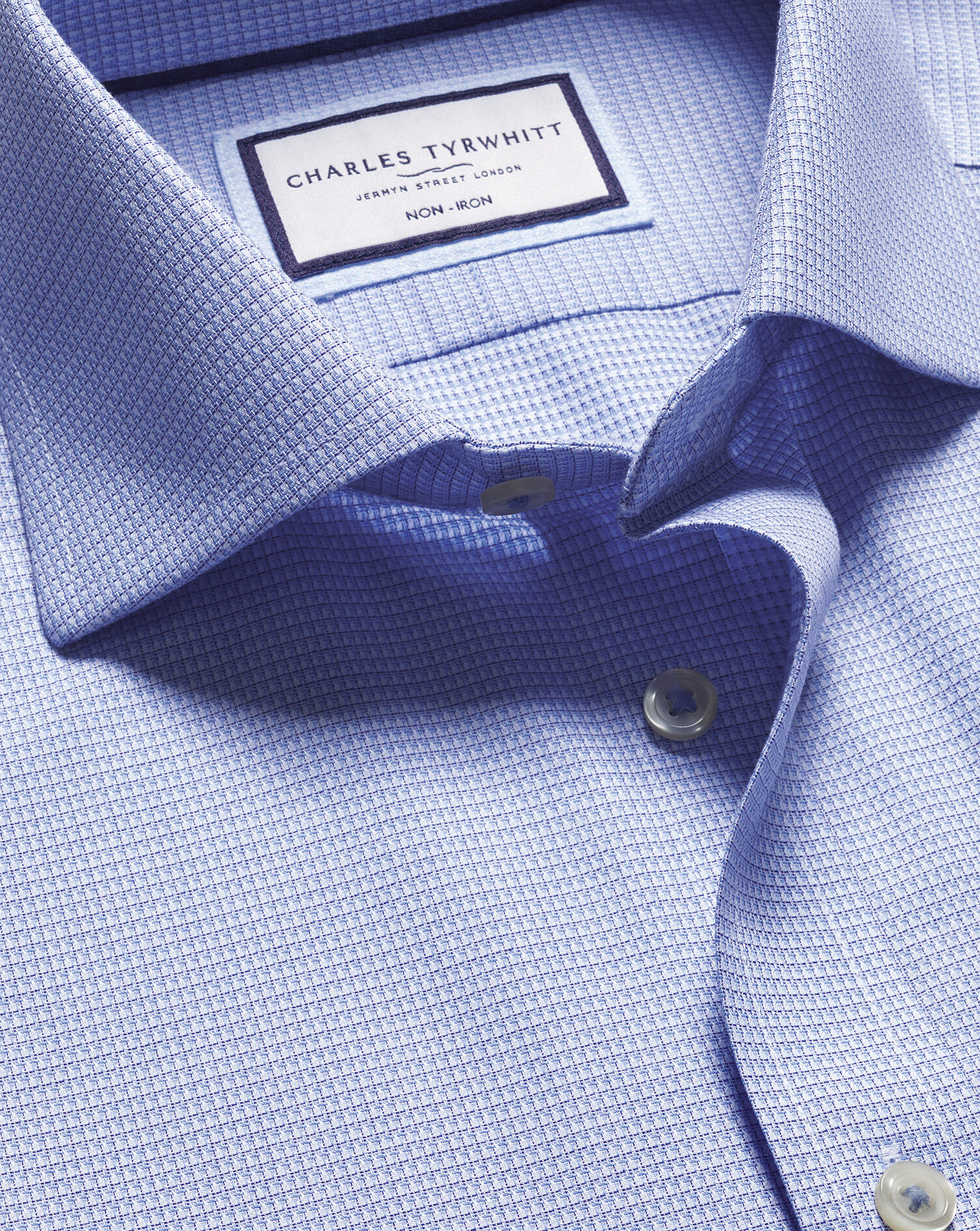 Spread Collar Non-Iron Stretch Kensington Weave Shirt - Cobalt Blue