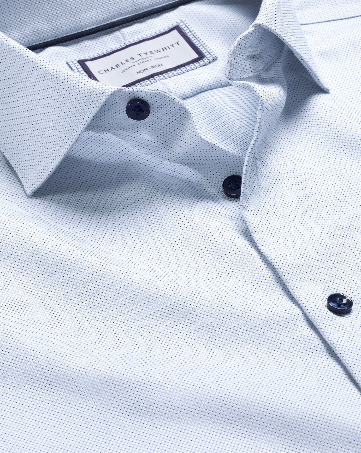 Semi-Spread Collar Non-Iron Dot Stretch Texture Shirt - White