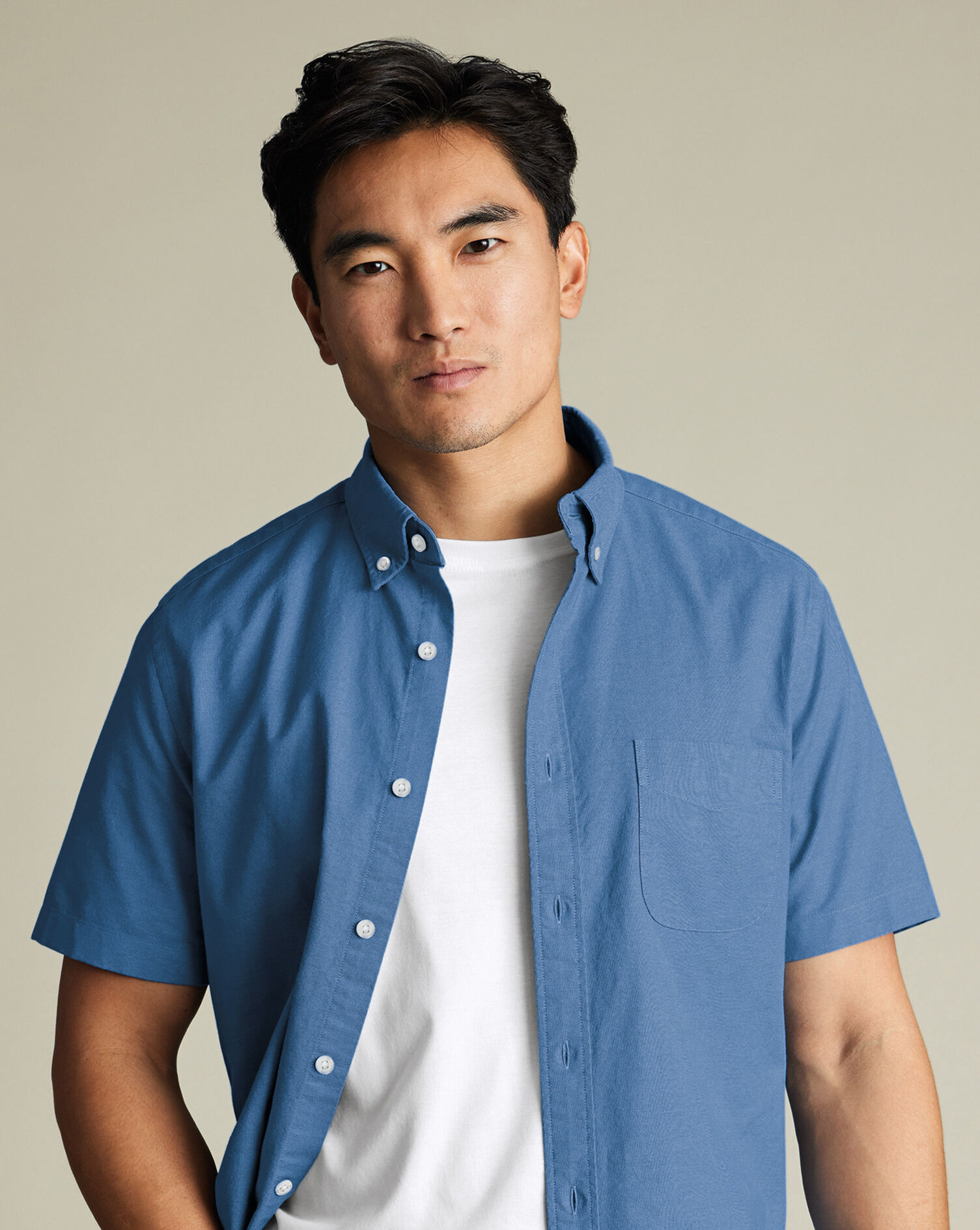 Stretch Washed Oxford Short Sleeve Shirt - Cornflower Blue