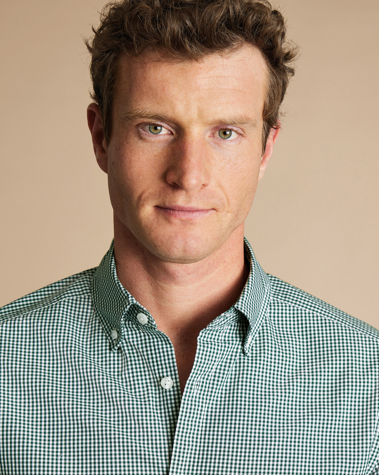 Button-Down Collar Non-Iron Stretch Poplin Gingham Shirt - Green