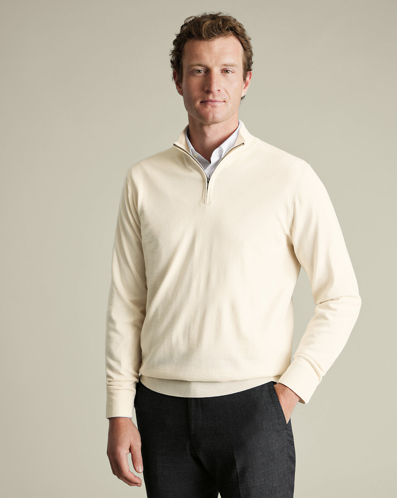 Merino Quarter Zip Sweater - Cream