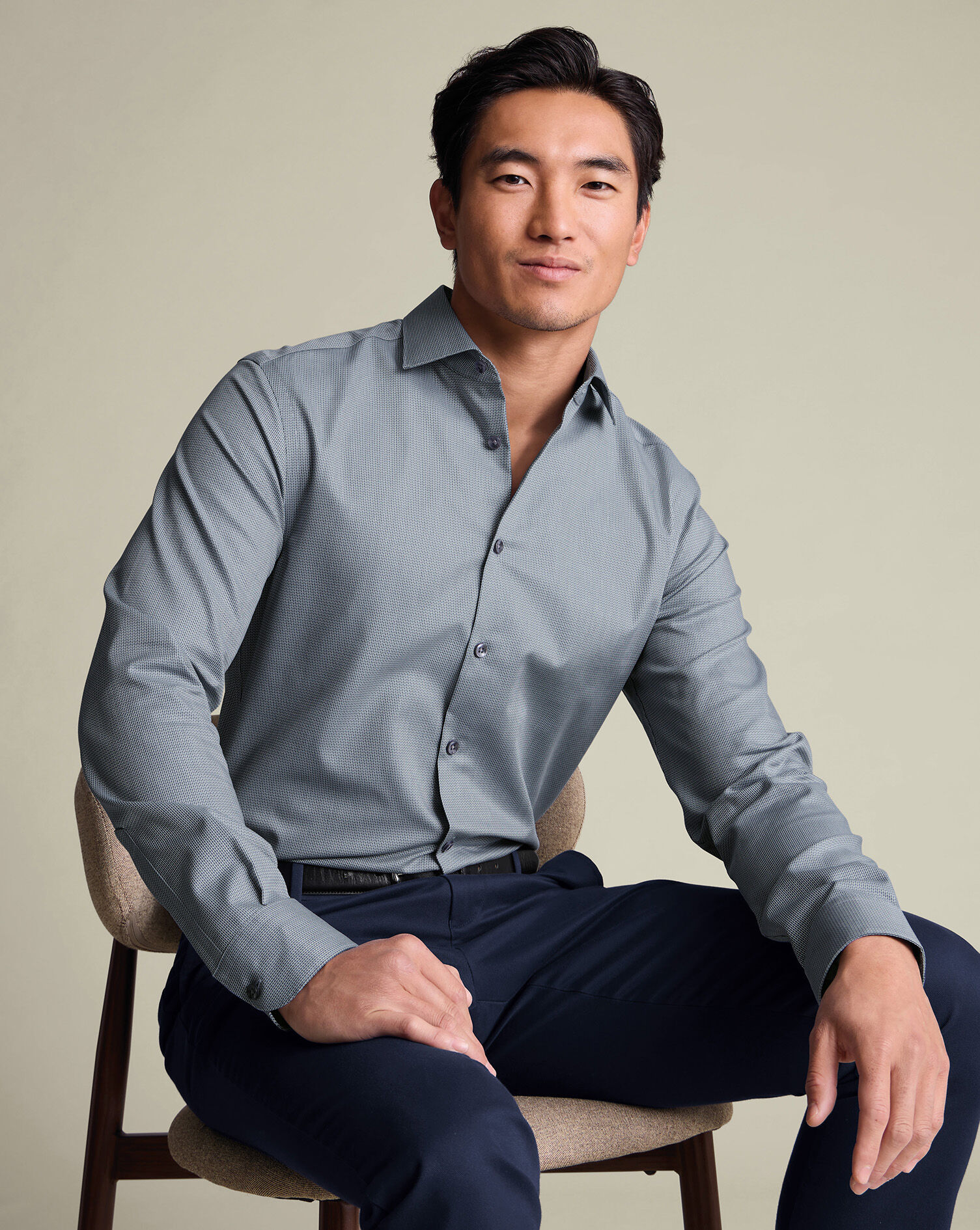 Non-Iron Stretch Chevron Texture Shirt - Steel Blue
