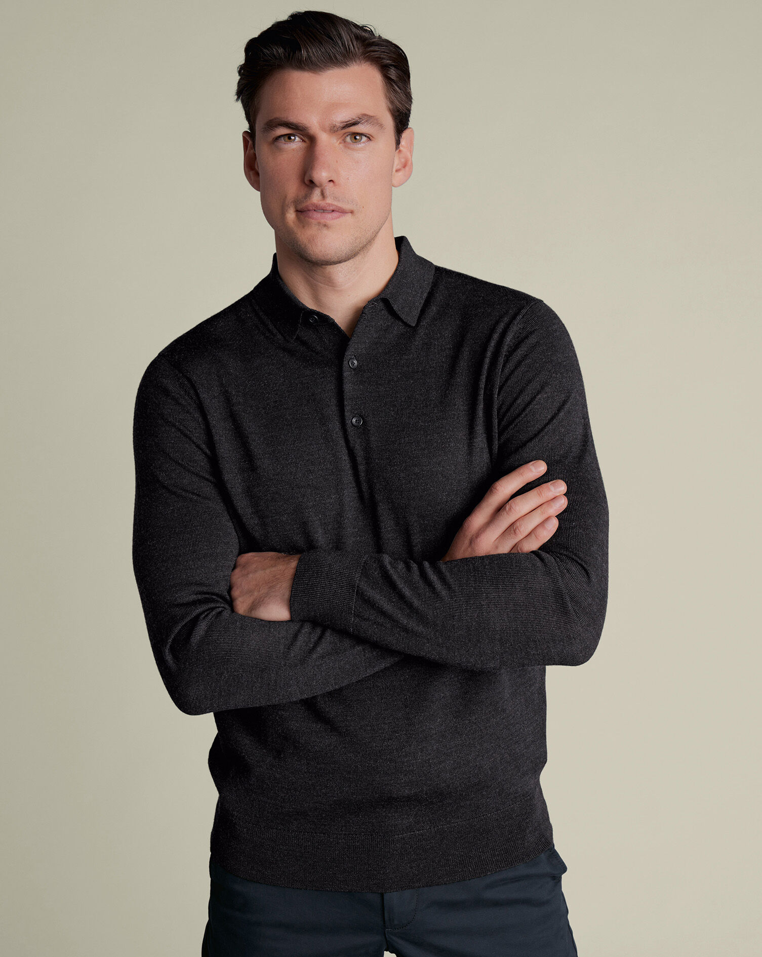 Pure Merino Knitted Polo - Charcoal Gray