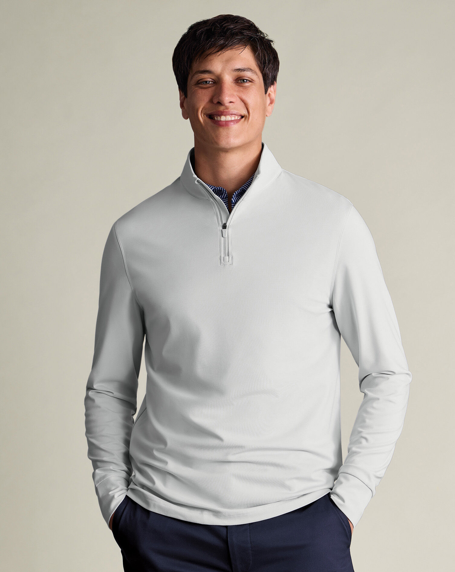 Performance Quarter Zip Sweater - Silver Gray