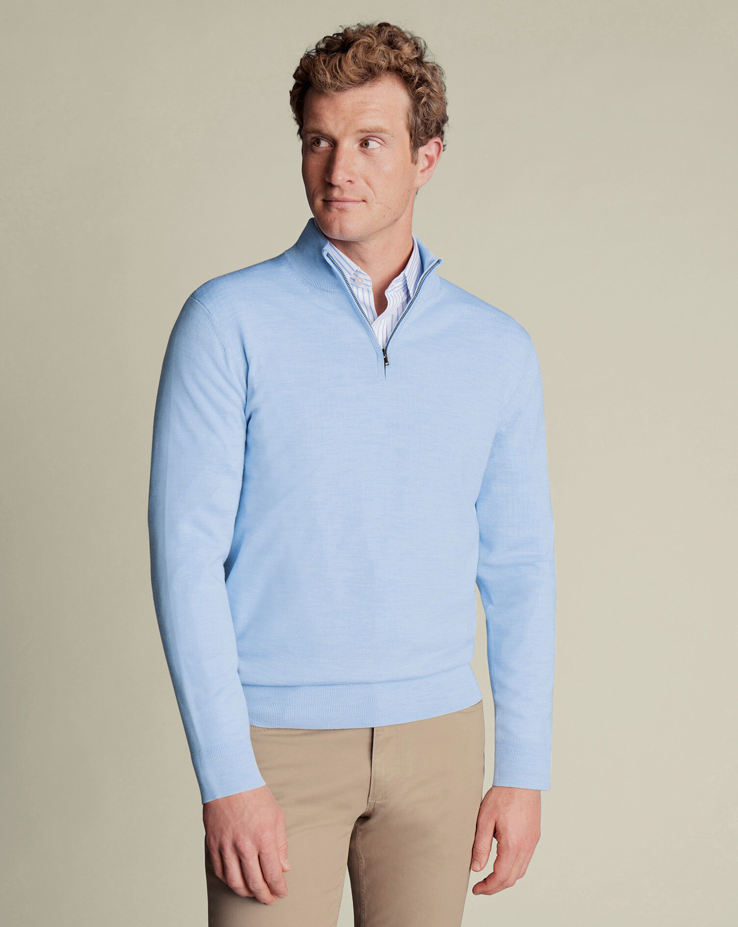 Merino Quarter Zip Sweater - Sky Blue