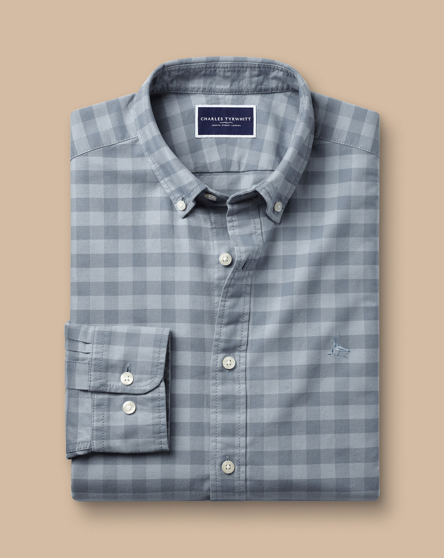 Button-Down Collar Stretch Washed Oxford Gingham Shirt - Flint Gray