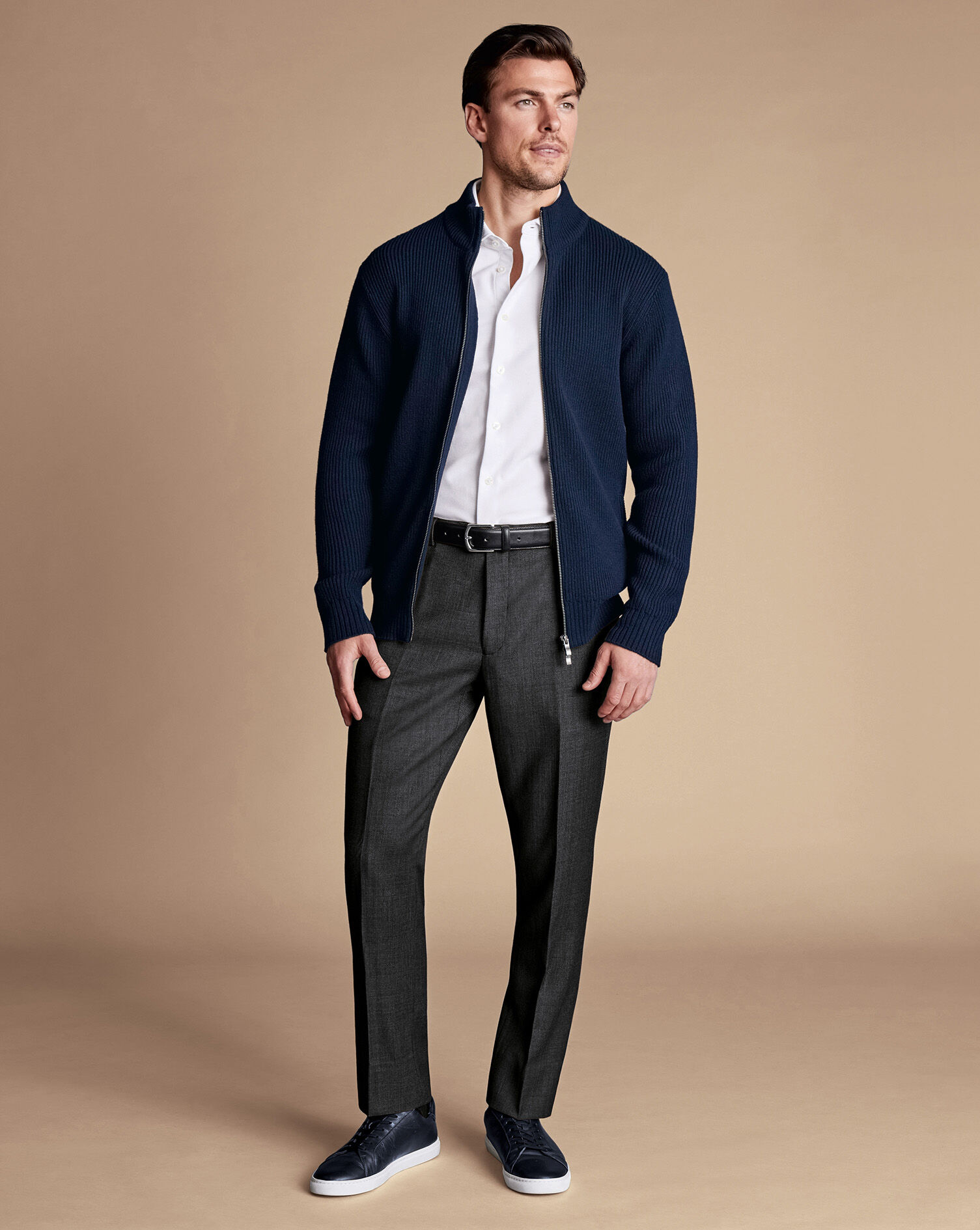 Natural Stretch Birdseye Suit Pants - Gray