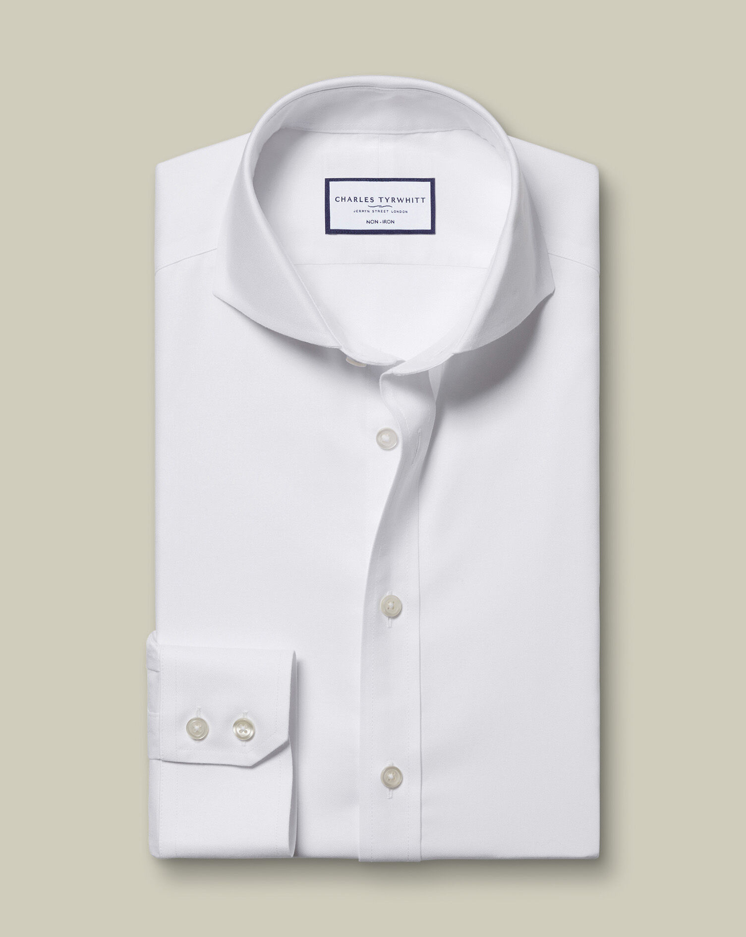 Extreme Spread Collar Non-Iron Twill Shirt - White