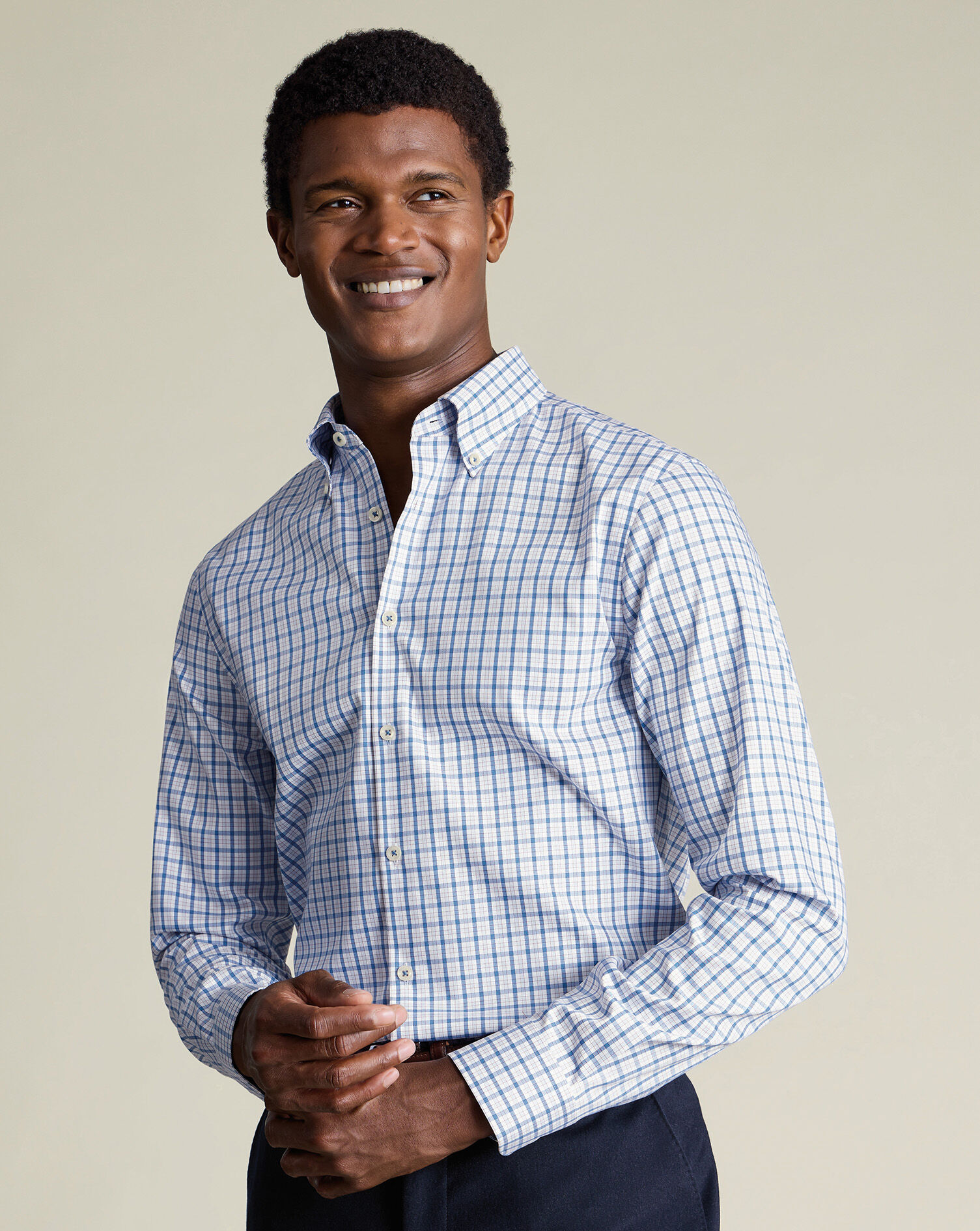 Button-Down Non-Iron Oxford Check Shirt - Blue
