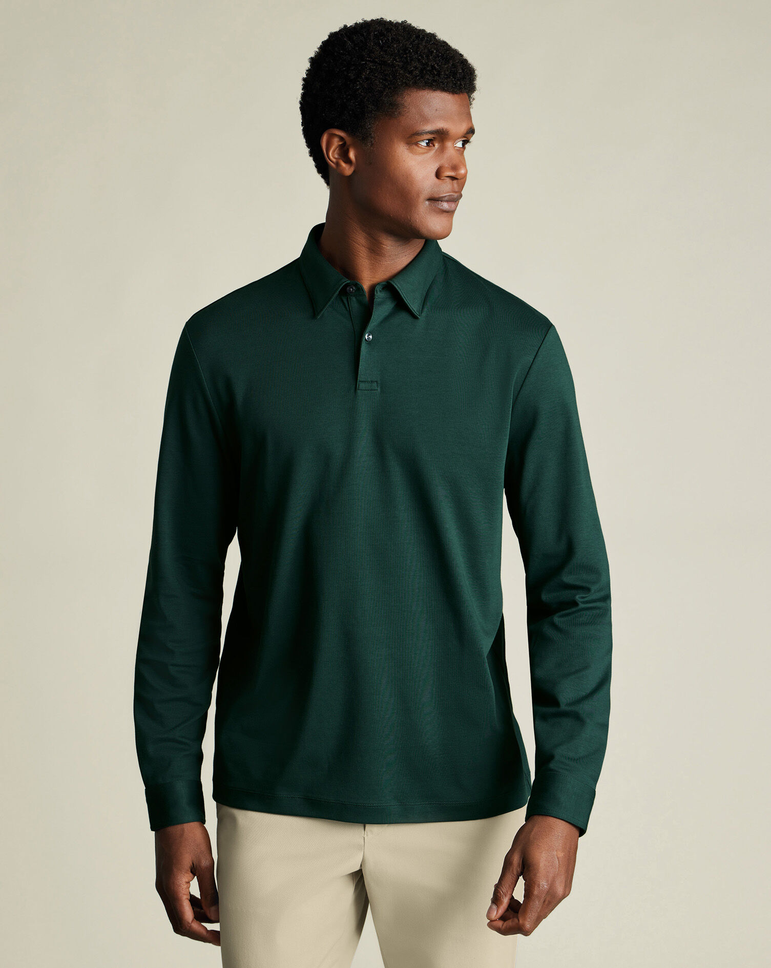 Long Sleeve Smart Jersey Polo - Dark Green