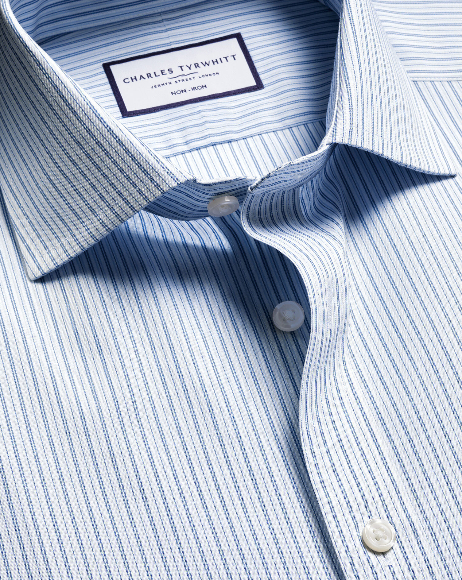 Non-Iron Poplin Stripe Shirt - Mid Blue