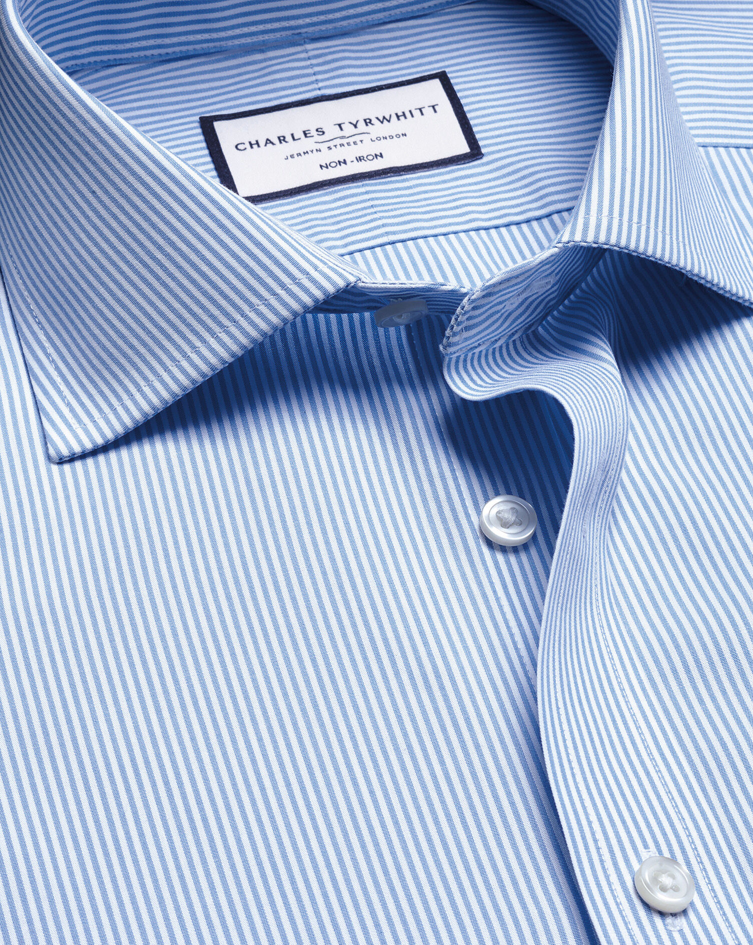 Spread Collar Non-Iron Poplin Bengal Stripe Shirt - Sky