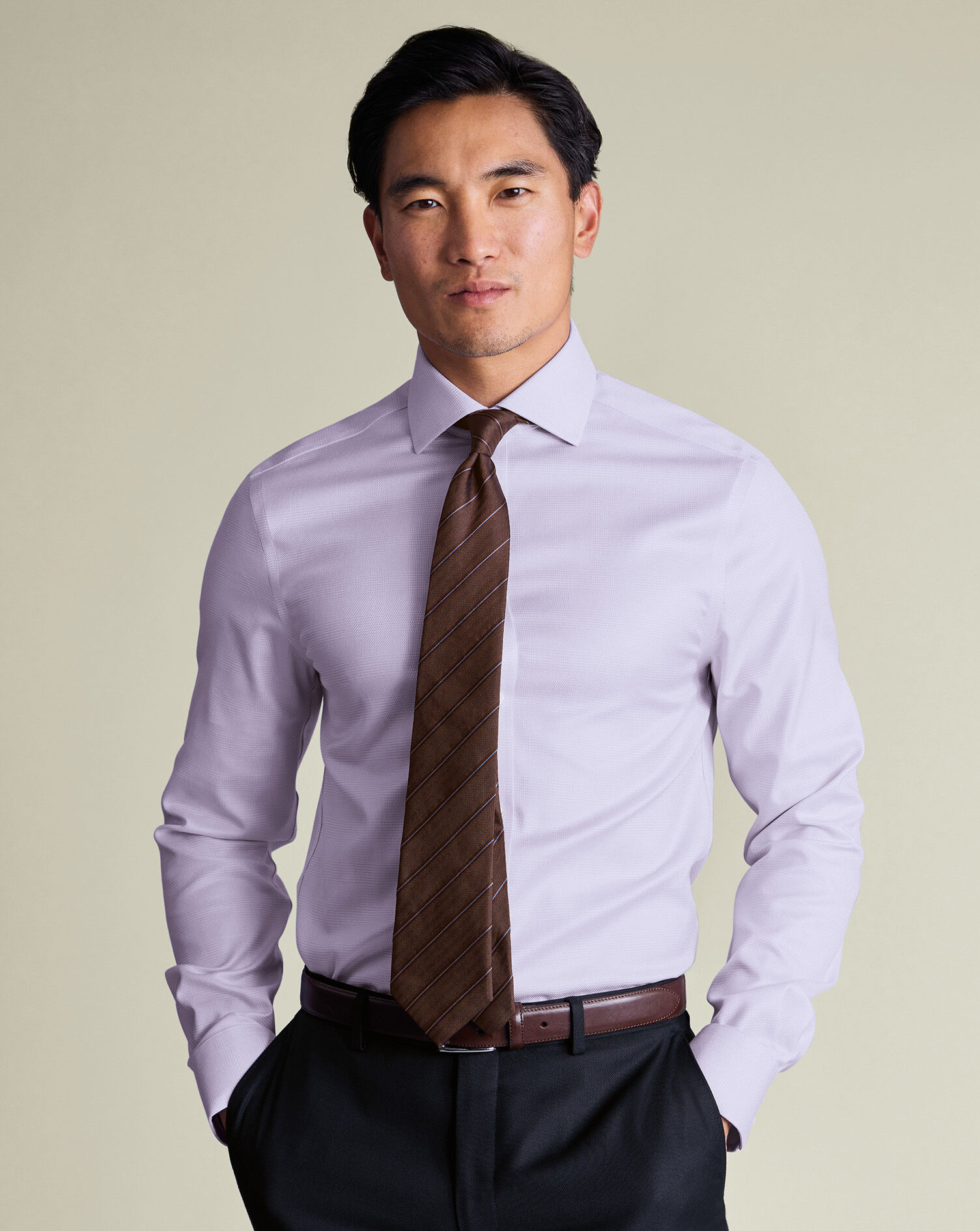 Non-Iron Burlington Weave Prince of Wales Check Shirt - Lilac