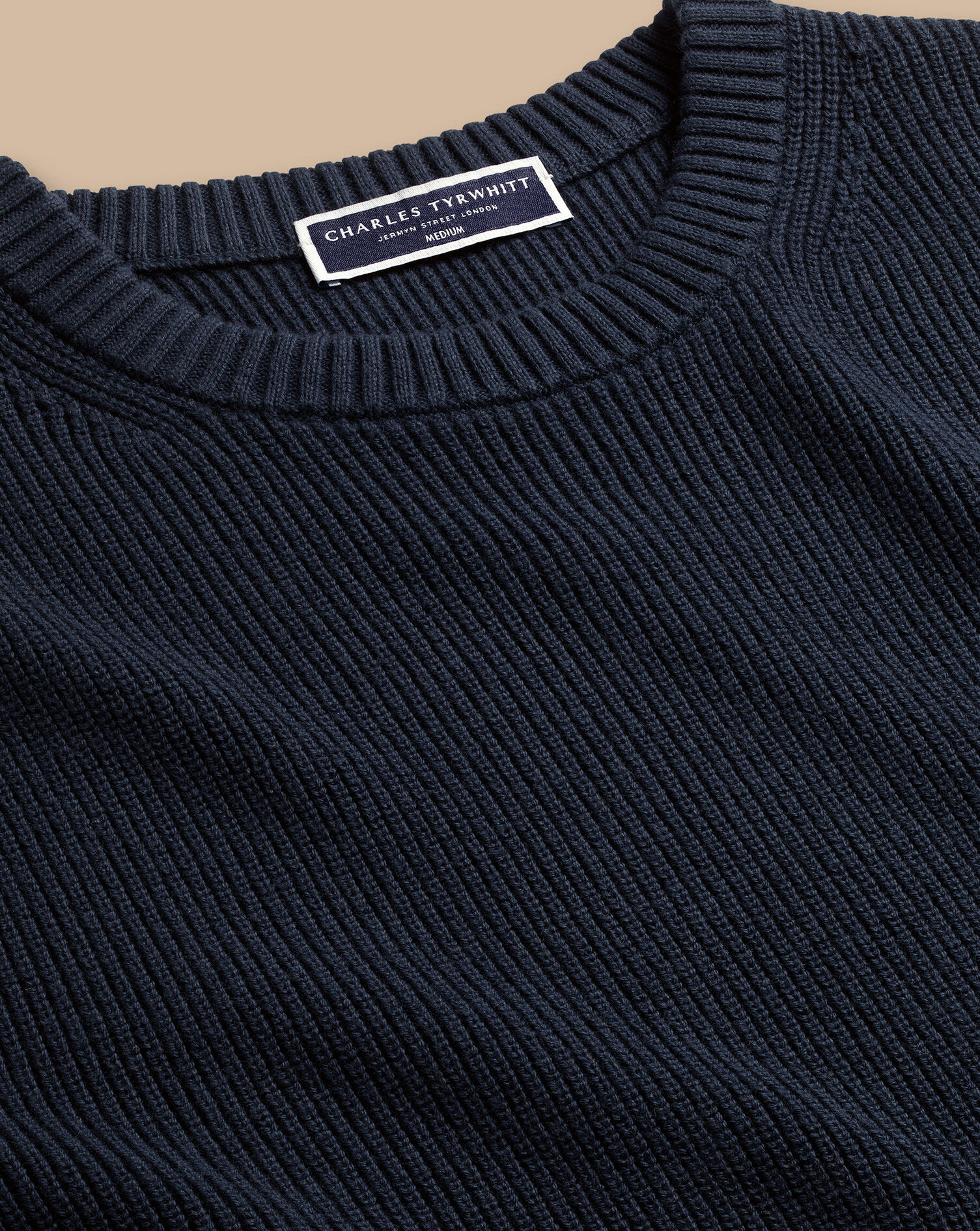 Cotton Rib Crew Neck Sweater - Navy