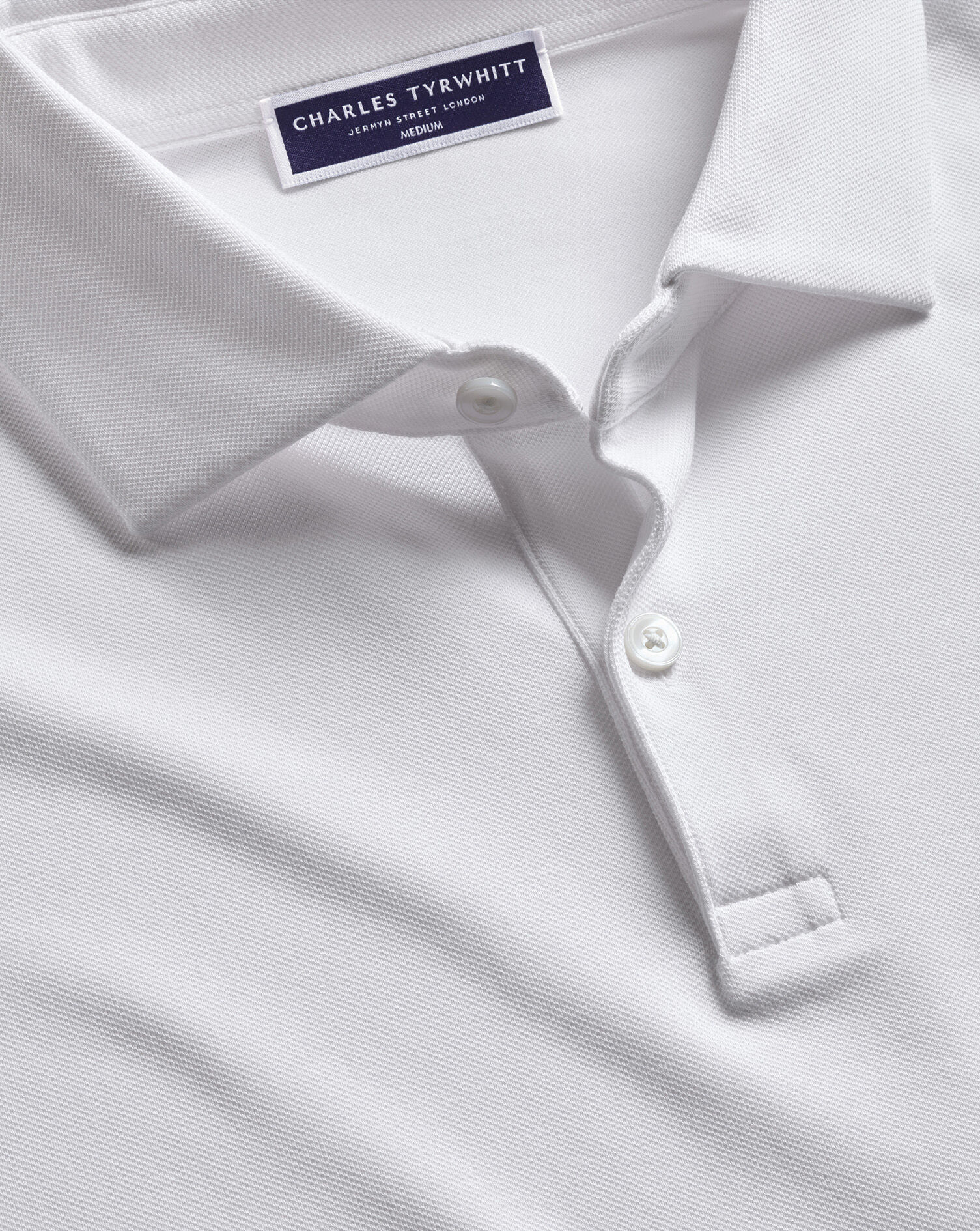 Long Sleeve Smart Pique Polo - White