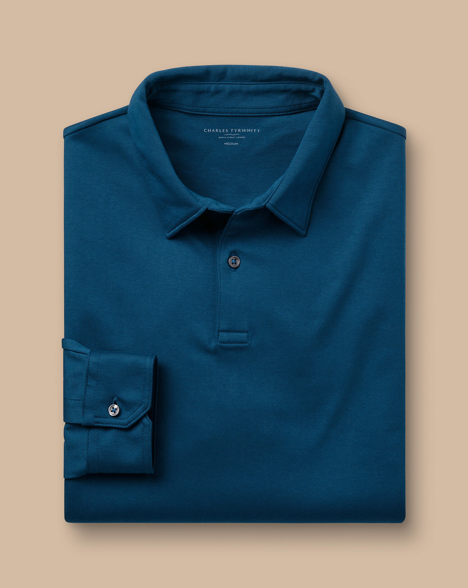 Long Sleeve Smart Jersey Polo - Turquoise Blue