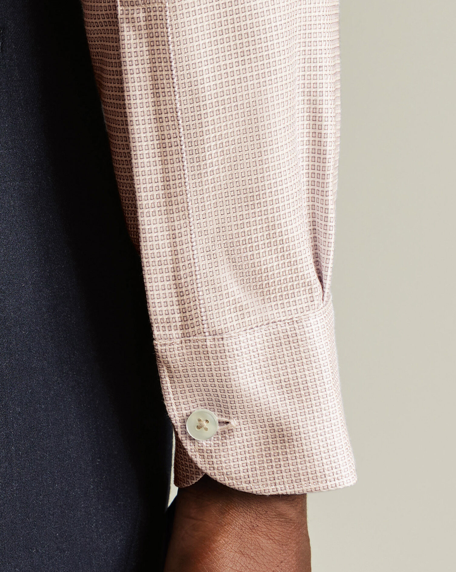 Non-Iron Stretch Texure Square Shirt - Taupe