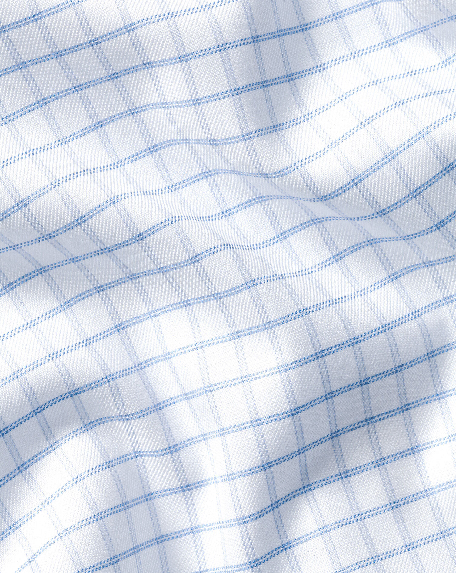 Spread Collar Non-Iron Twill Fine Check Shirt - Cornflower Blue