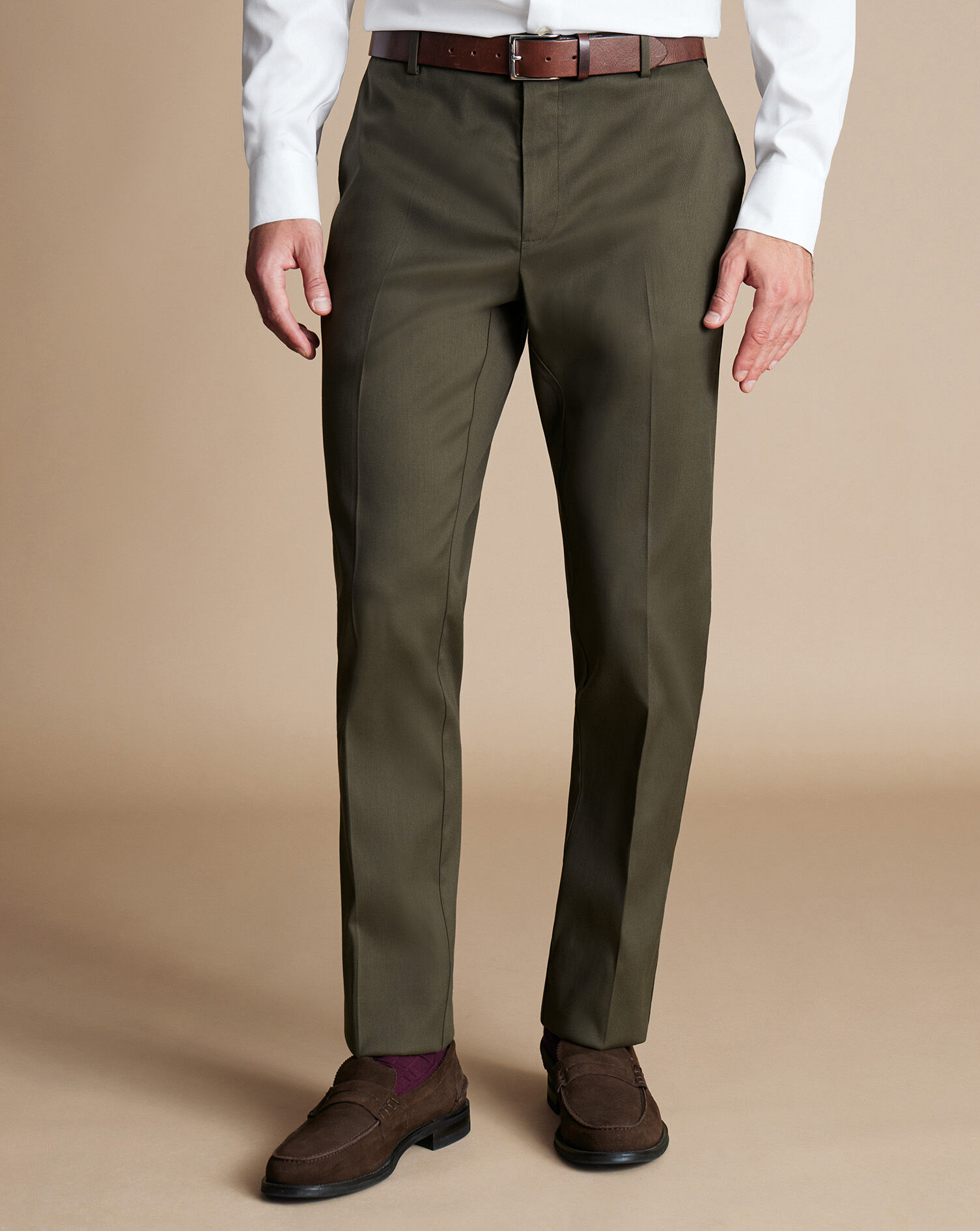 Smart Stretch Texture Pants - Olive Green