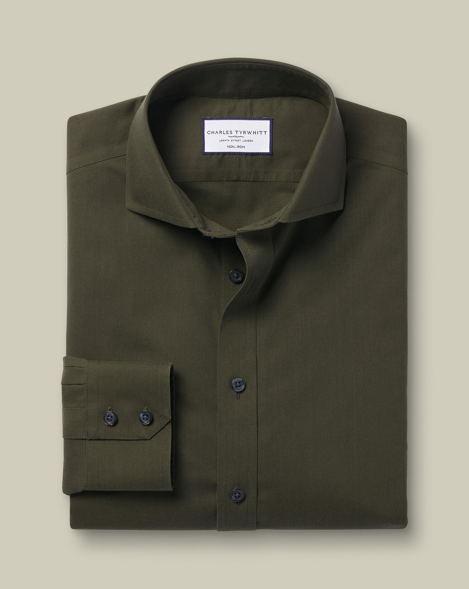 Spread Collar Non-Iron Poplin Shirt - Olive Green