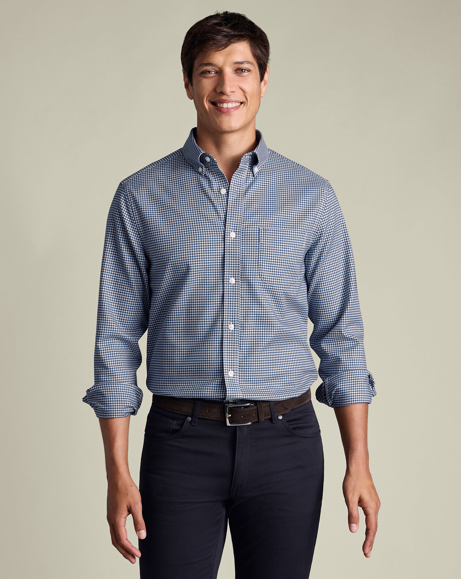 Twill Gingham Shirt - Ink Blue