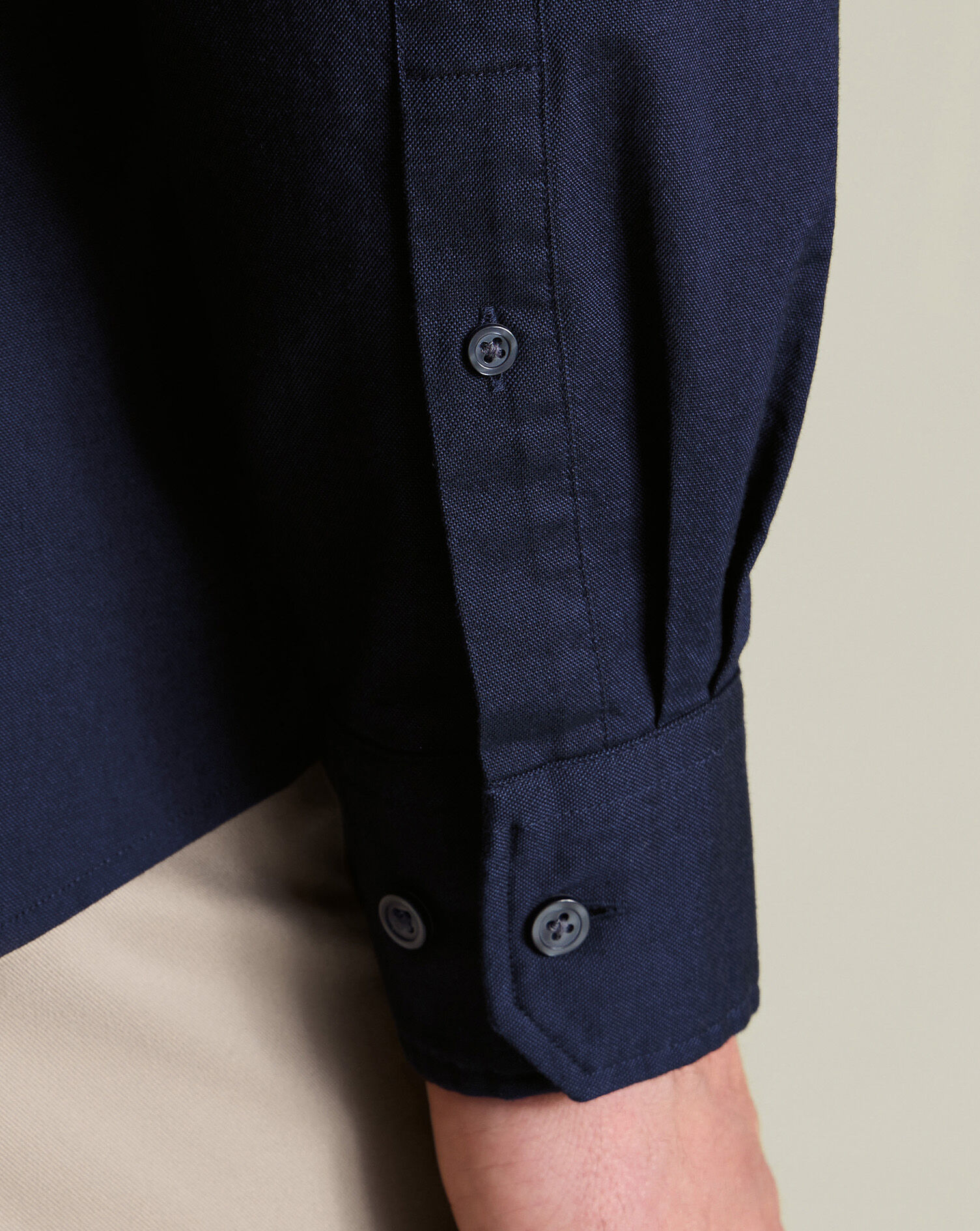 Collarless Stretch Washed Oxford Shirt - Ink Blue