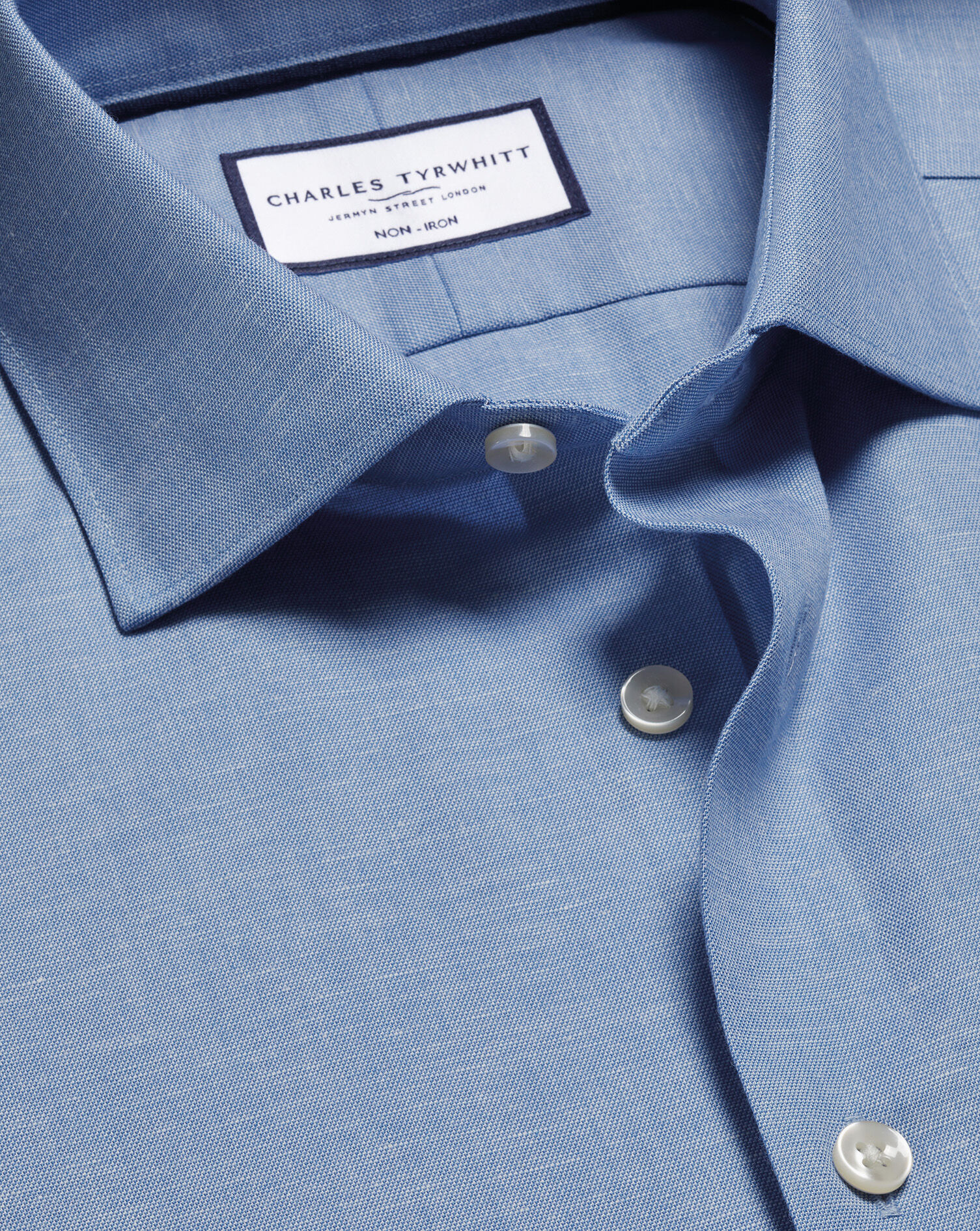 Non-Iron Cotton Linen Short Sleeve Shirt - Cornflower Blue