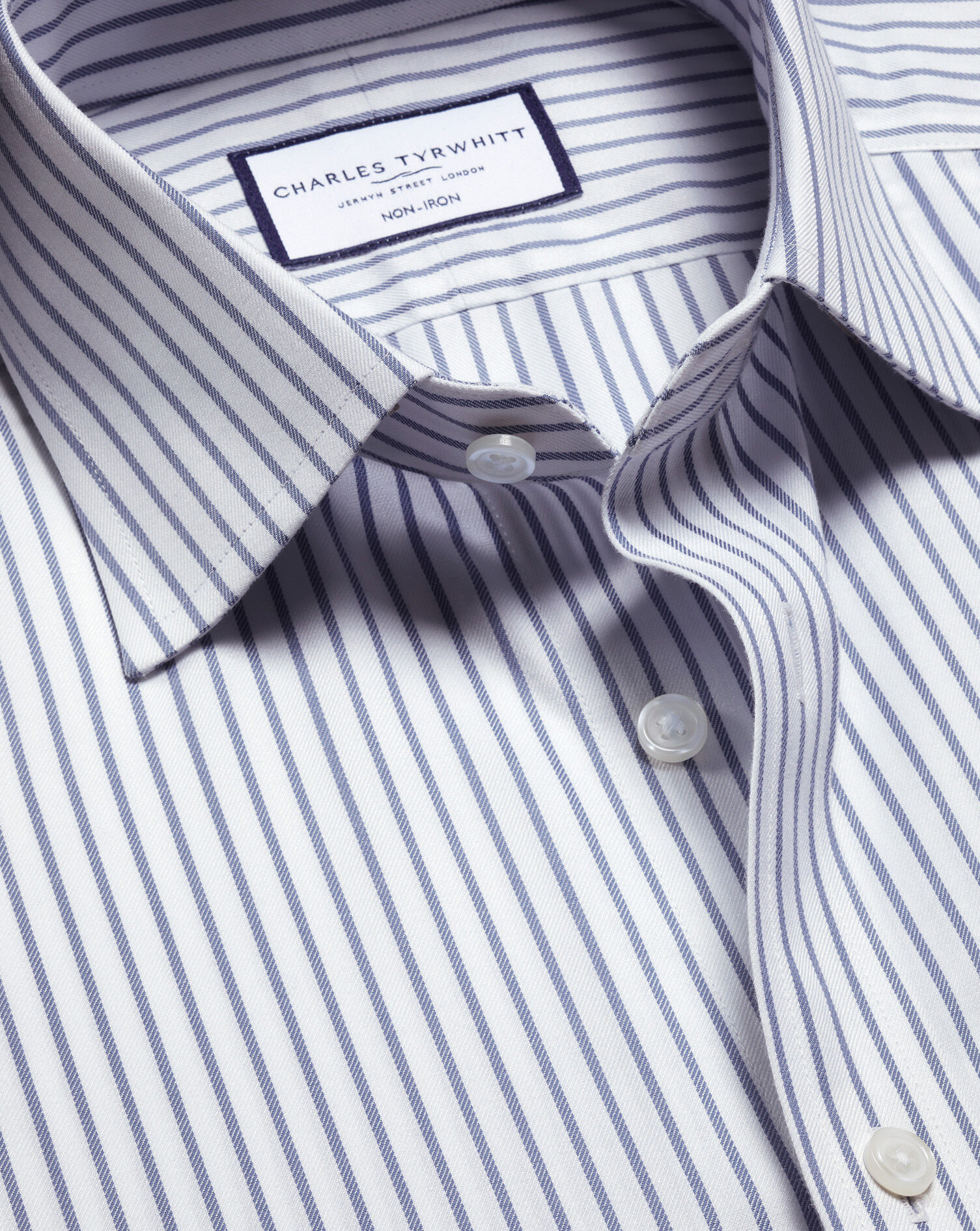 Non-Iron Twill Stripe Shirt - Indigo Blue