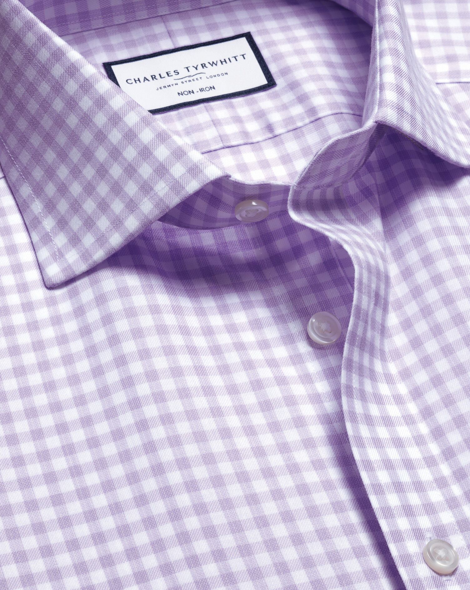 Non-Iron Twill Gingham Shirt - Lilac