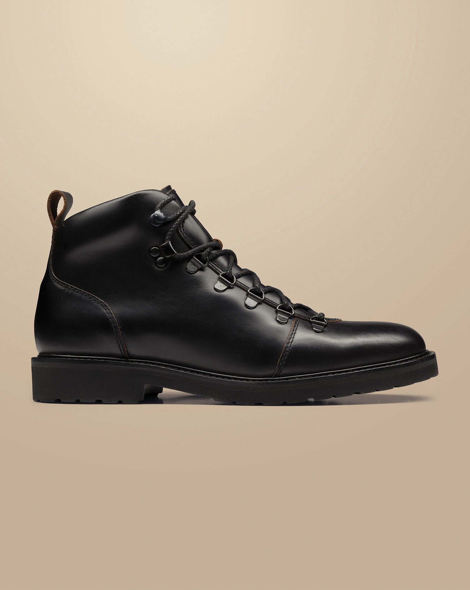 Leather Rubber Sole Boots - Black