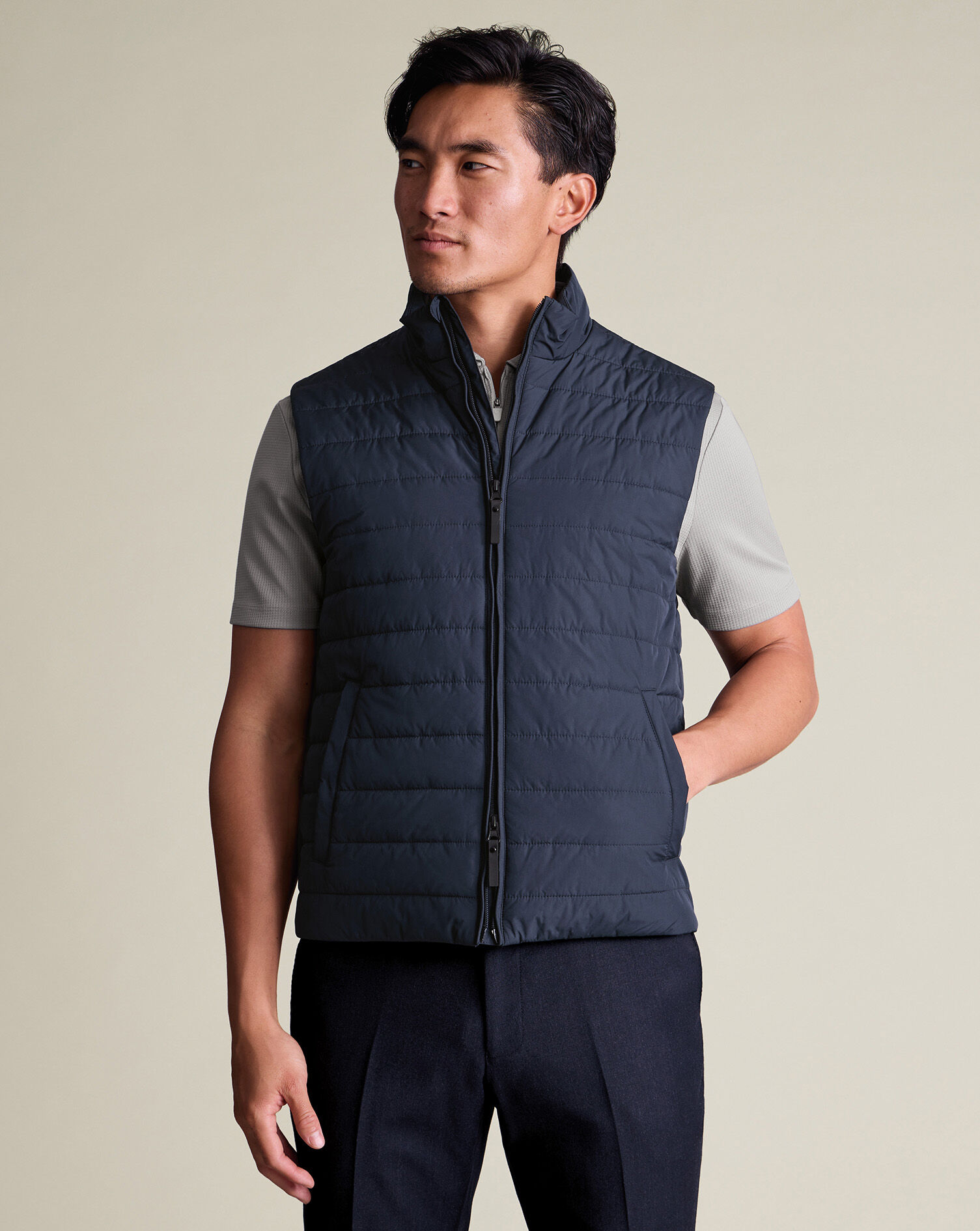 Performance Textured Zip-Neck Polo - Light Gray