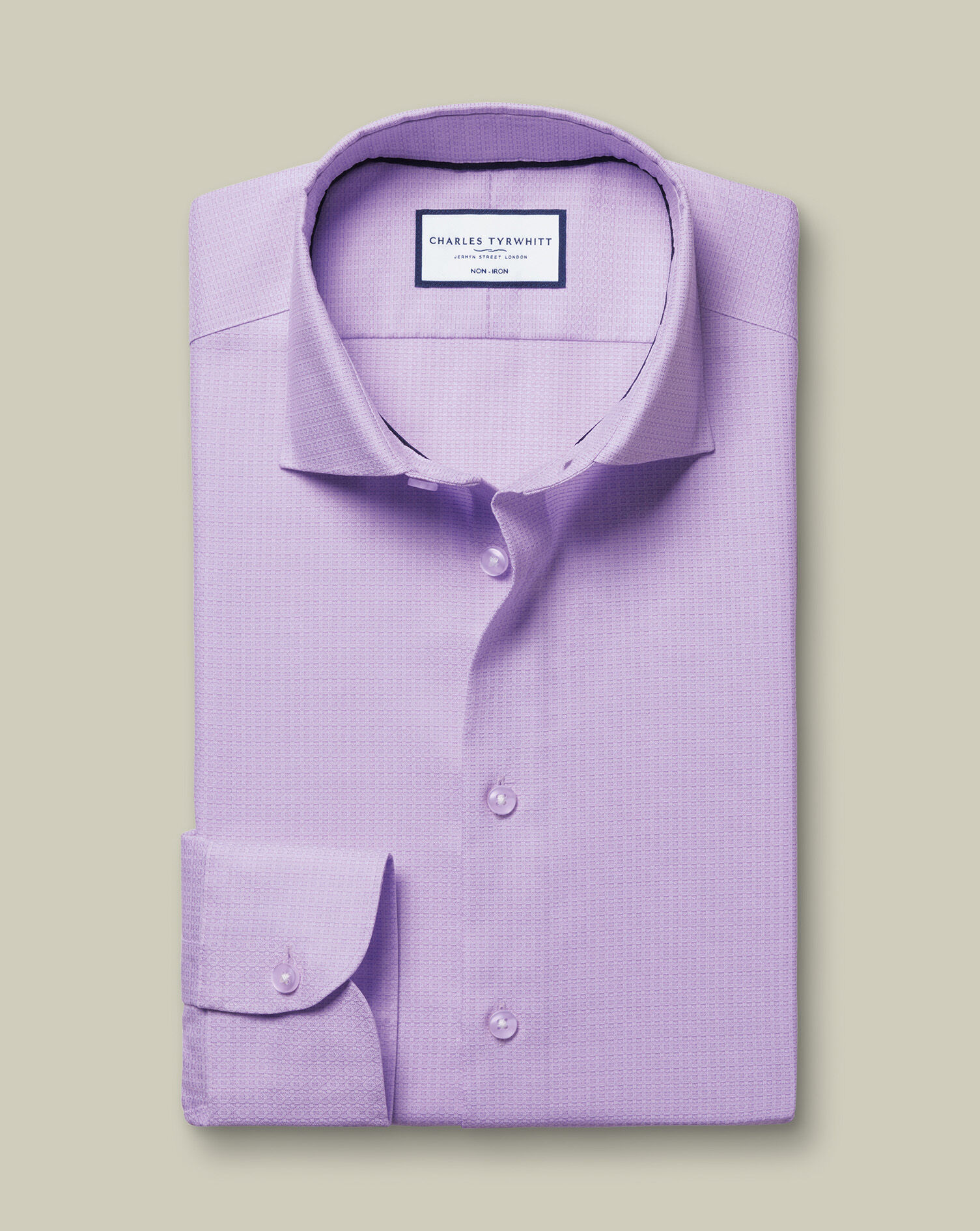 Semi-Spread Collar Non-Iron Stretch Texture Grid Shirt - Lilac Purple