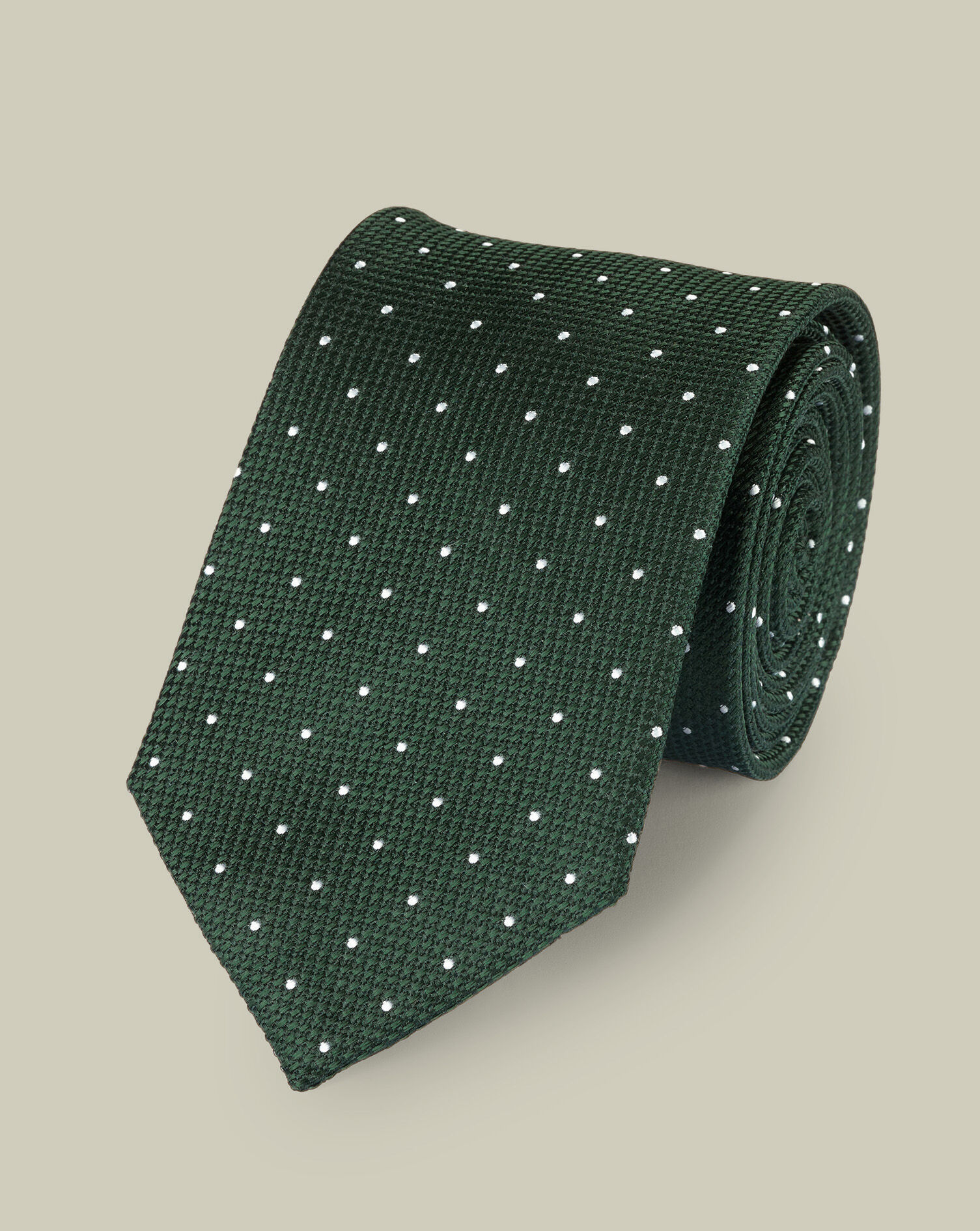 Stain Resistant Spot Silk Tie - Dark Green & Silver Gray