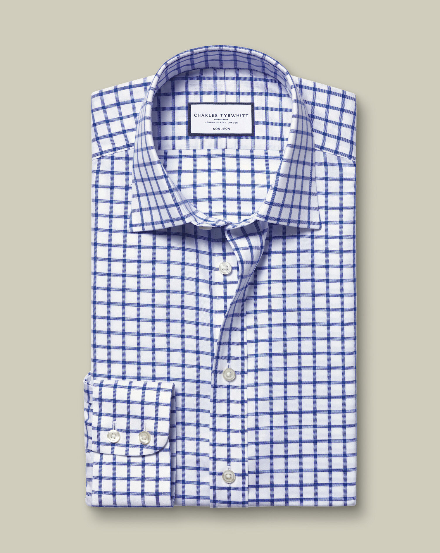 Non-Iron Twill Grid Check Shirt - Cobalt Blue