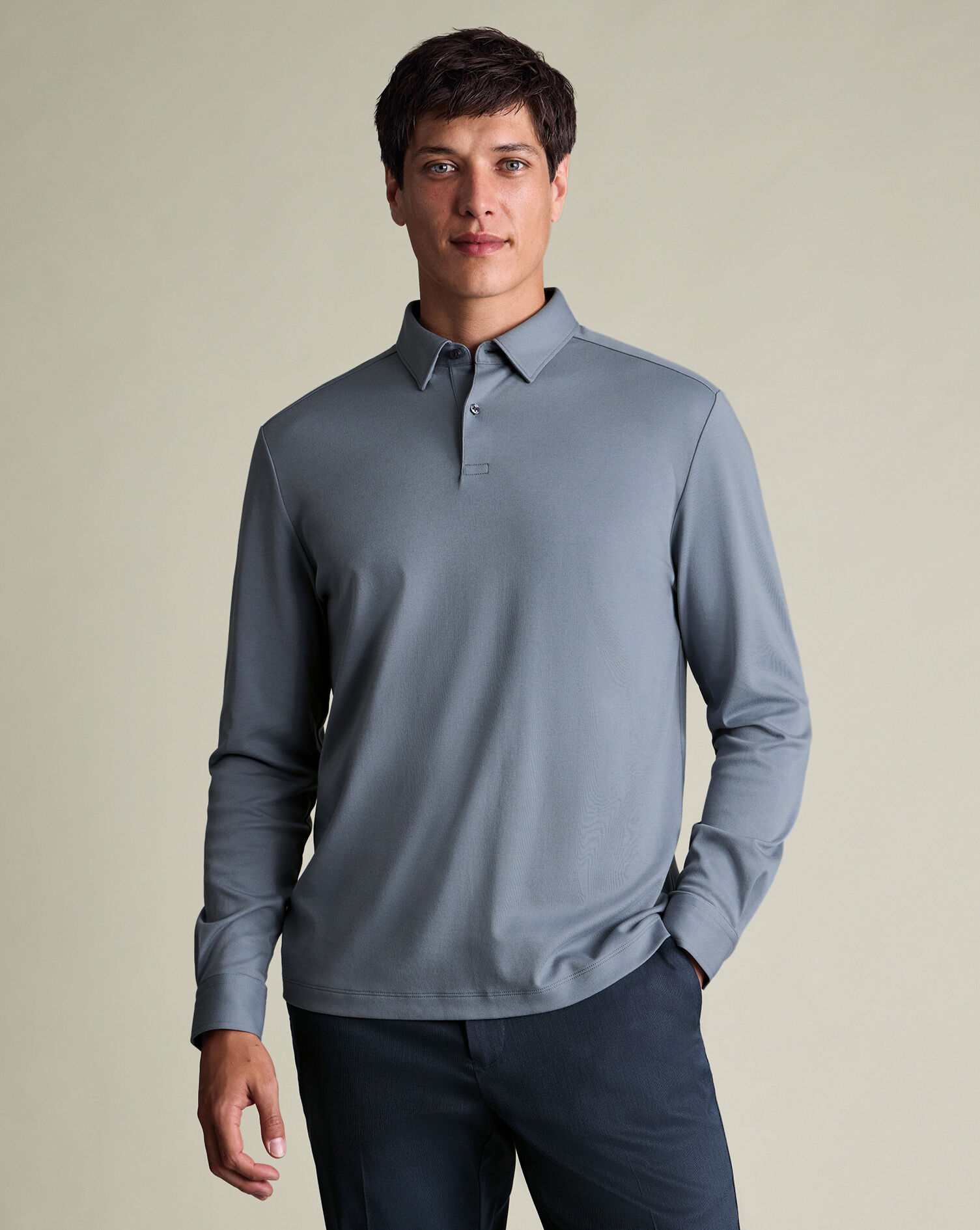 Long Sleeve Jersey Polo - Steel Blue