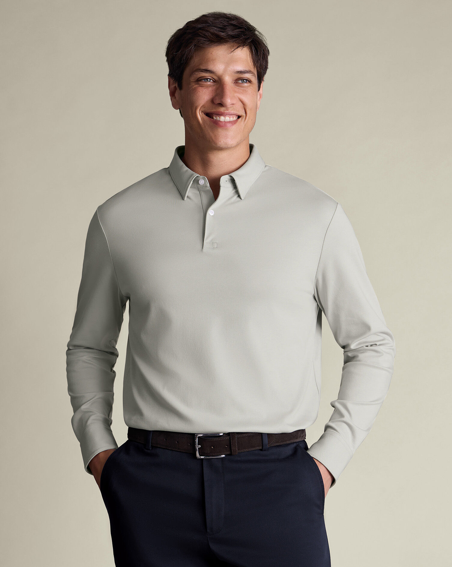 Long Sleeve Jersey Polo - Silver Grey